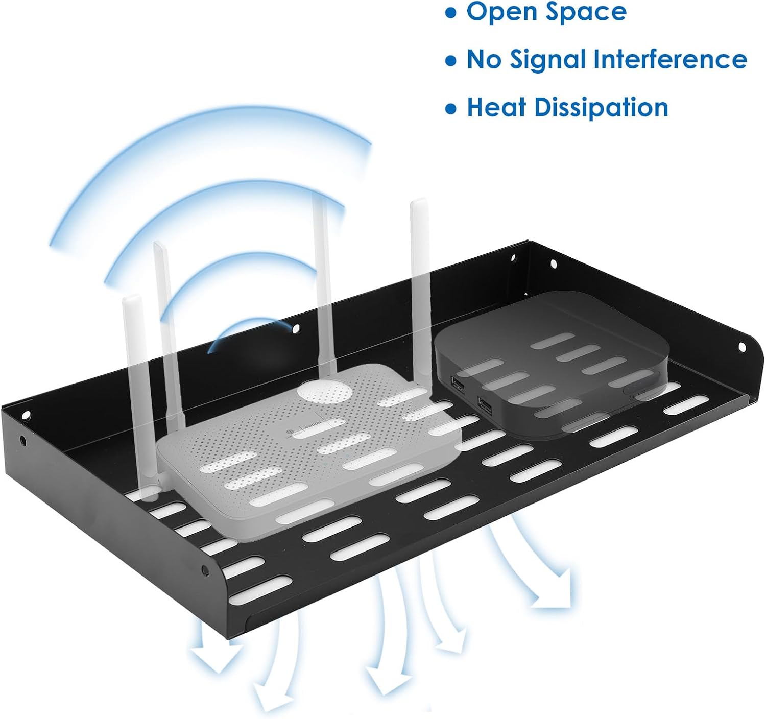 Metal Floating Shelf 16.8" x 8" Modern Wall Mounted Shelf for TV Components Router Game Console DVD Player, 2 Pack
