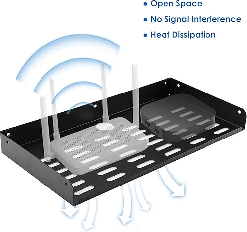 Miniatura 3 de Estante flotante de metal de 16.8 x 8 pulgadas, moderno estante montado en la pared para componentes de TV, enrutador, consola de juegos,