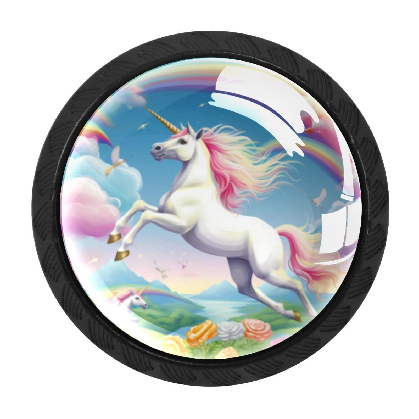 Chenzzzz Multicolored 05 4 Pack Cabinet Handles Black Rainbow Unicorn Cabinet Knobs Draw
