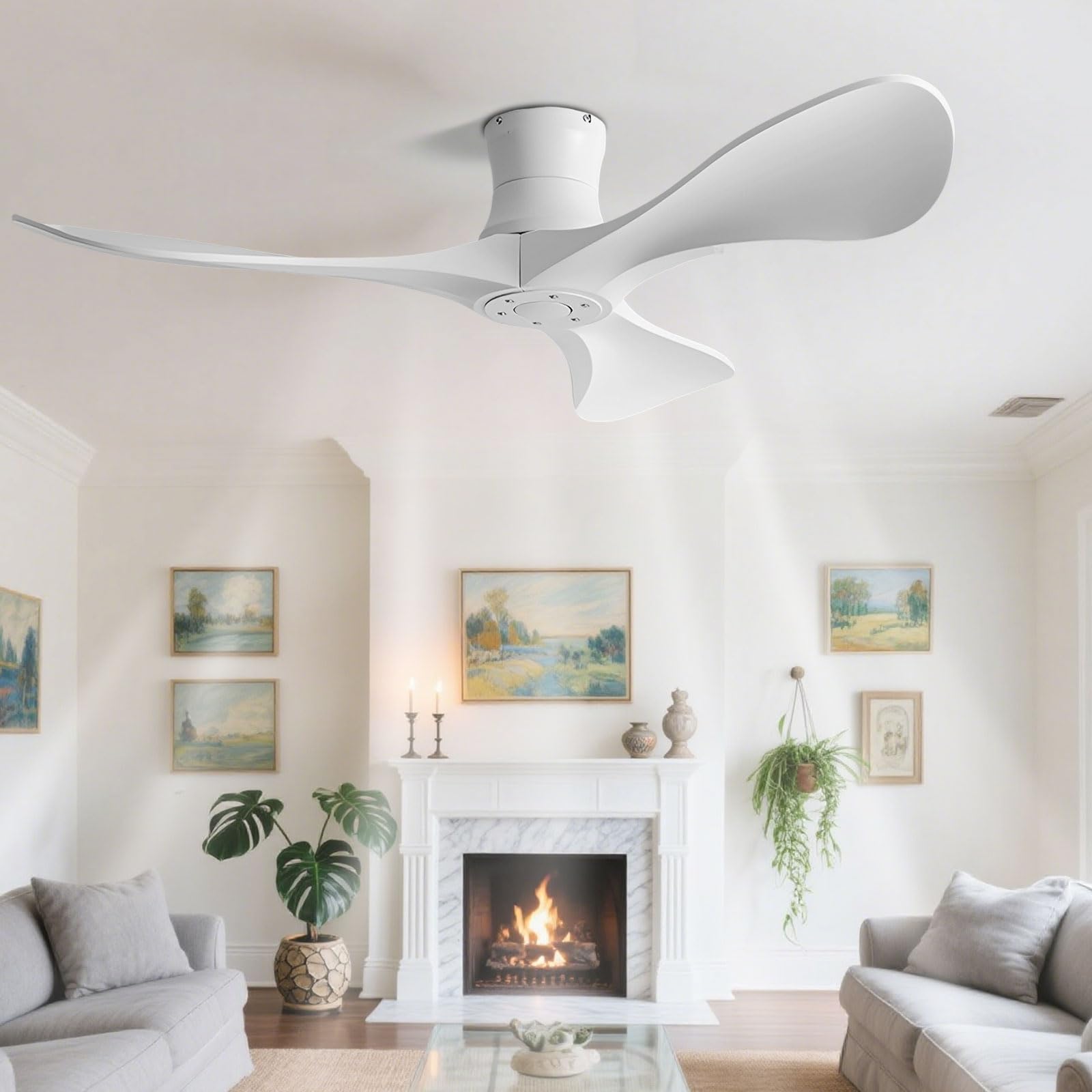 IBalody Low Profile Ceiling Fans Without Lights Modern Indoor Ceiling Fan With Remote Control 6 Speeds, DC Motor Flush Mount Ceiling Fan No Light For Bedroom Living Room Restaurant Patio