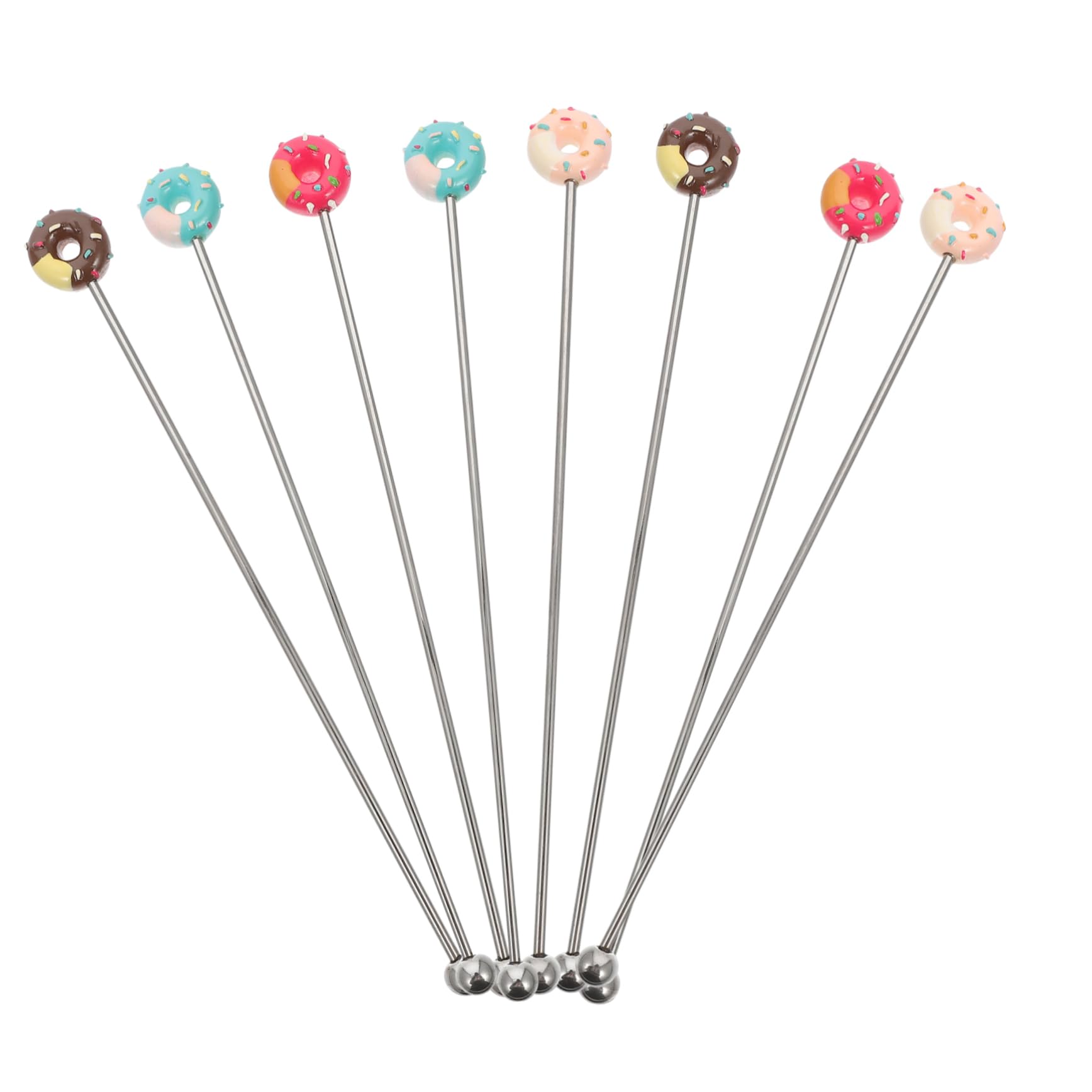 ABOOFAN 8Pcs Stainless Steel Donut Drink Stirrers Reusable Cocktail Swizzle Sticks for Home Bar Parties Material Fun Design for Coffee Beverages