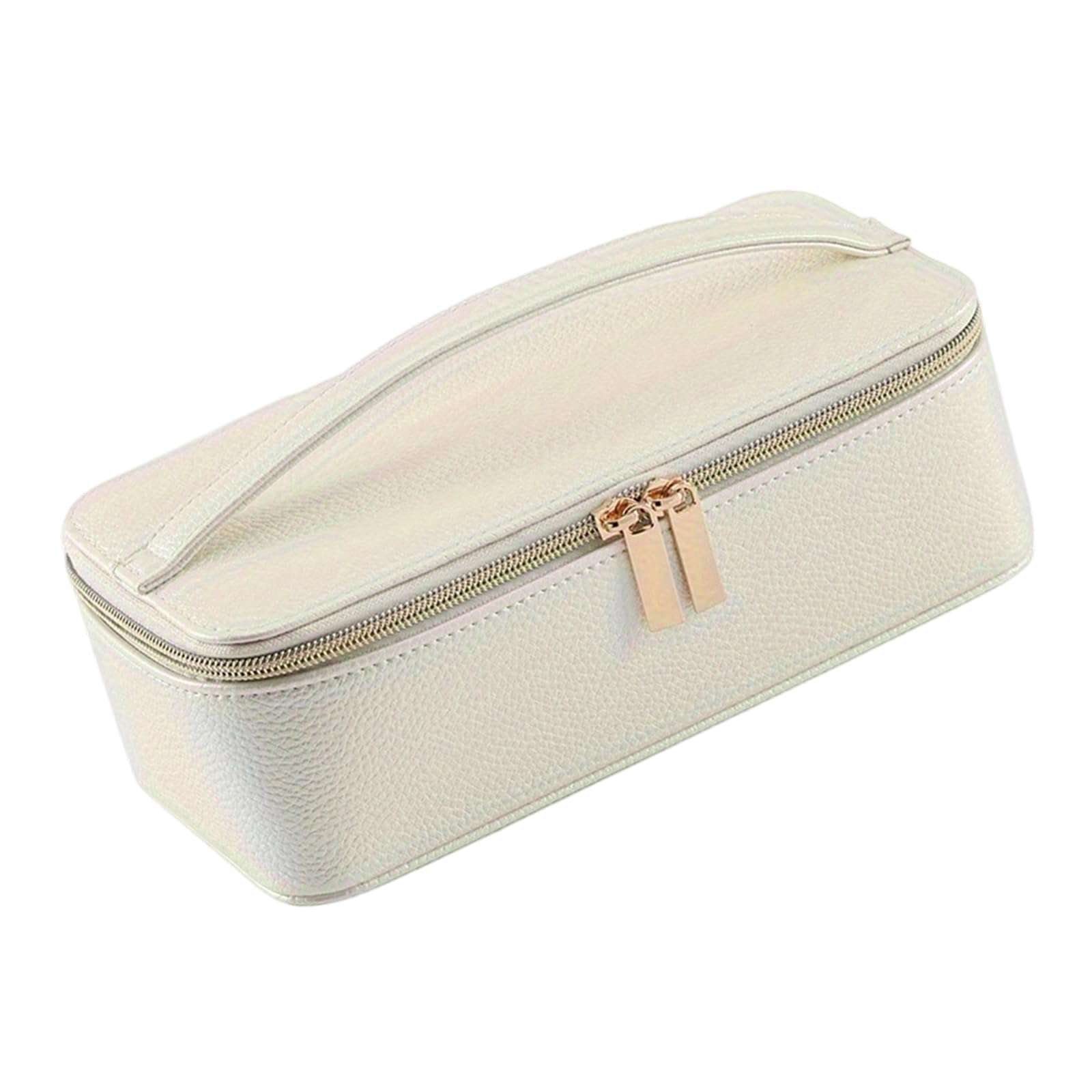 Hsioluted Women's Beige Stylish Pu Leather Jewelry Case With Smooth Interior And 12 Zippered Compartments Jewelry Holder For Travel