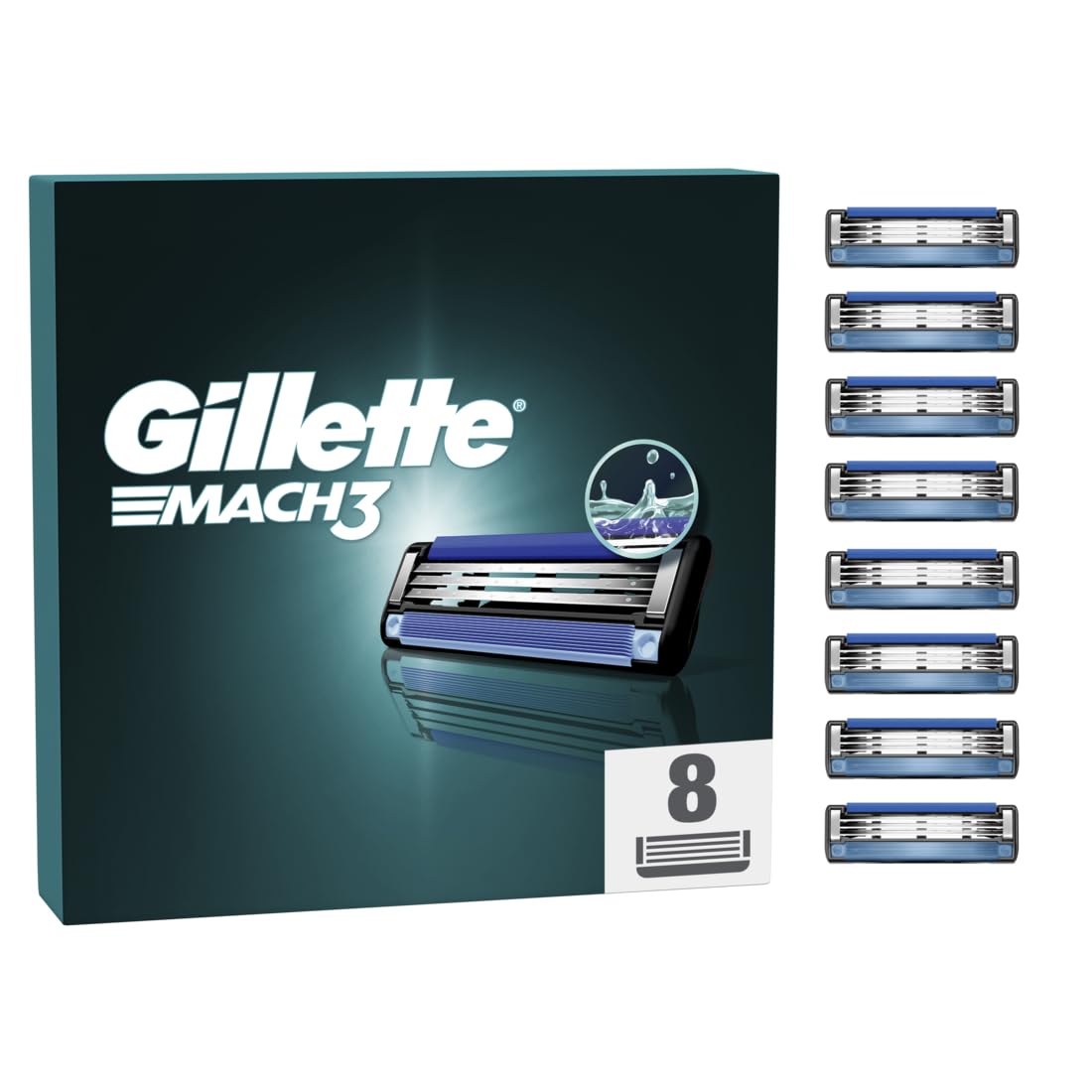 Gillette Mach3 Recharges De Lames De Rasoir pour Homme, À 3 Lames, 8 Recharges, Plus Résistantes Que L'Acier
