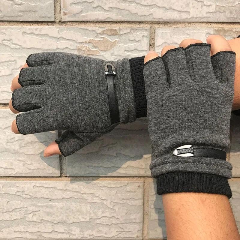 Image of ketmart Winter Men's Half Fingers Gloves Fleece Lined Warm Fingerless Mittens Punk Hip Hop Style for Outdoor Driving, Riding,Yoga, Cycling, Gym, Running Breathable, Anti-Slip, Stretchy(Color Grey)