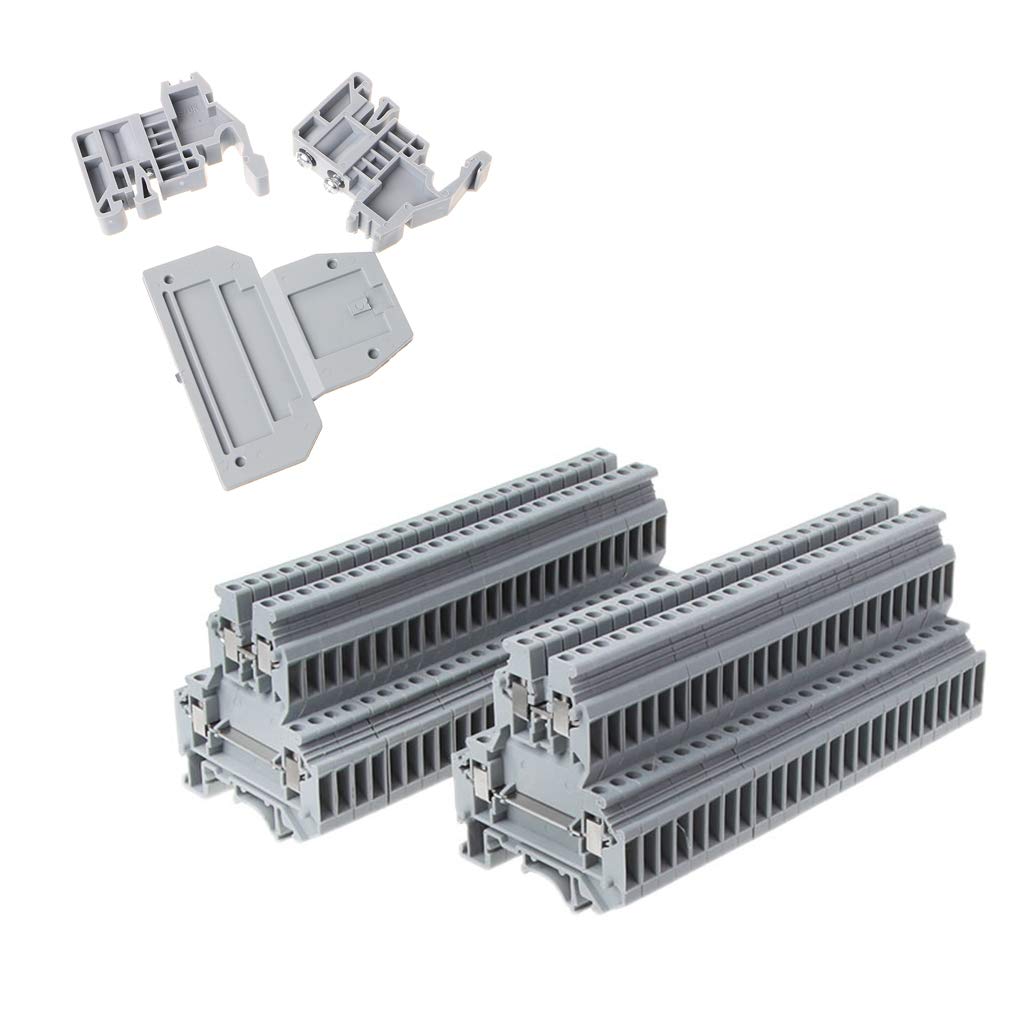 NOWON 50 Pezzi UKK3 Morsettiera a Doppia Fila a Doppio Livello su Guida DIN 500V 25A 28-12AWG Grigio