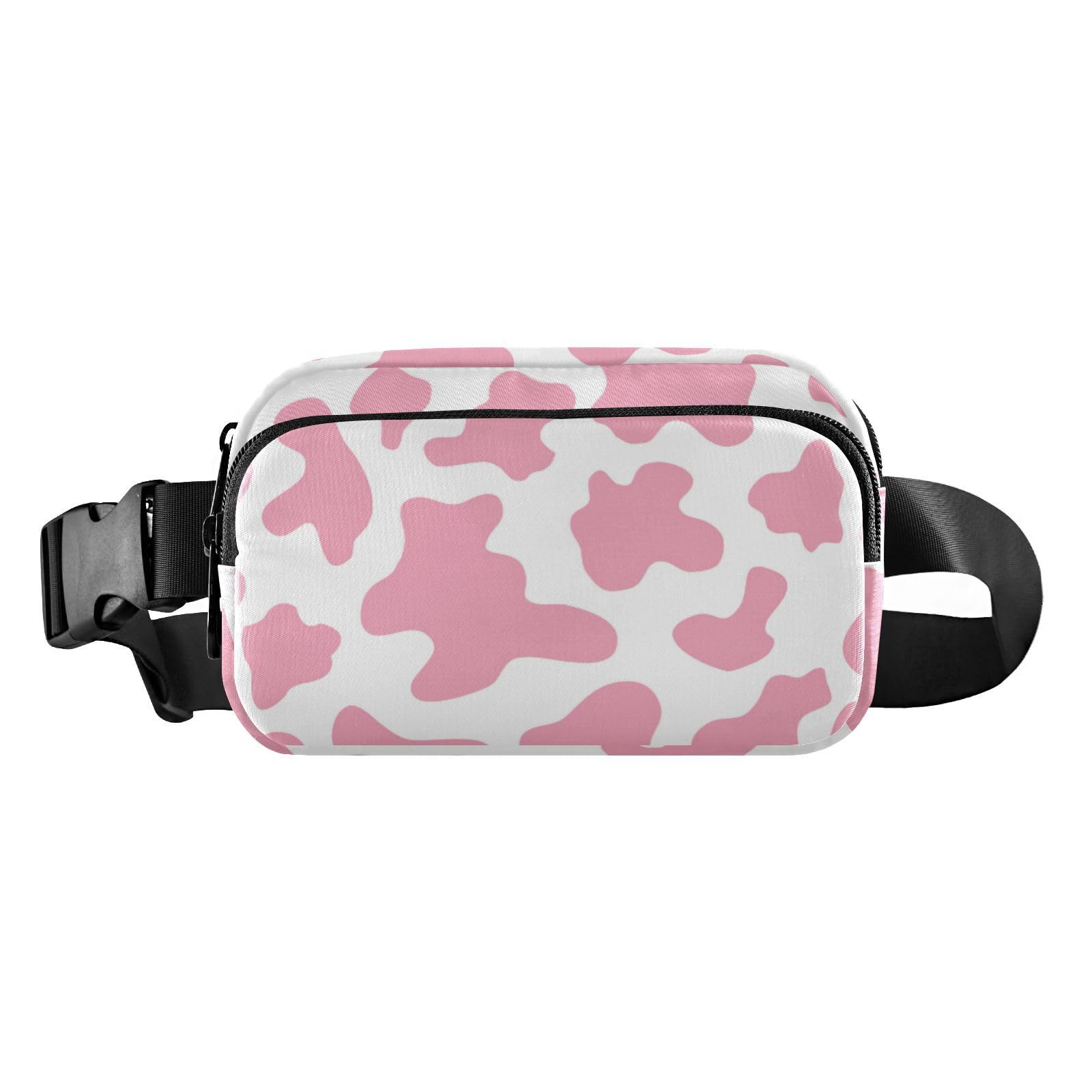Cow Print Fanny Pack Belt Bag Crossbody Bags for Women with Adjustable Strap Mini Everywhere Waist Pouch for Workout Running, Pink Cow Print, 8" x 5.3" x 2.3"/20 x 13 x 6cm