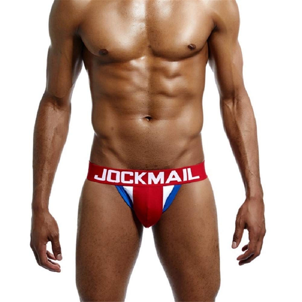 JOCKMAILCotton Men Underwear Jockstrap Jock Strap G String Thong Underwear (Red, Large)
