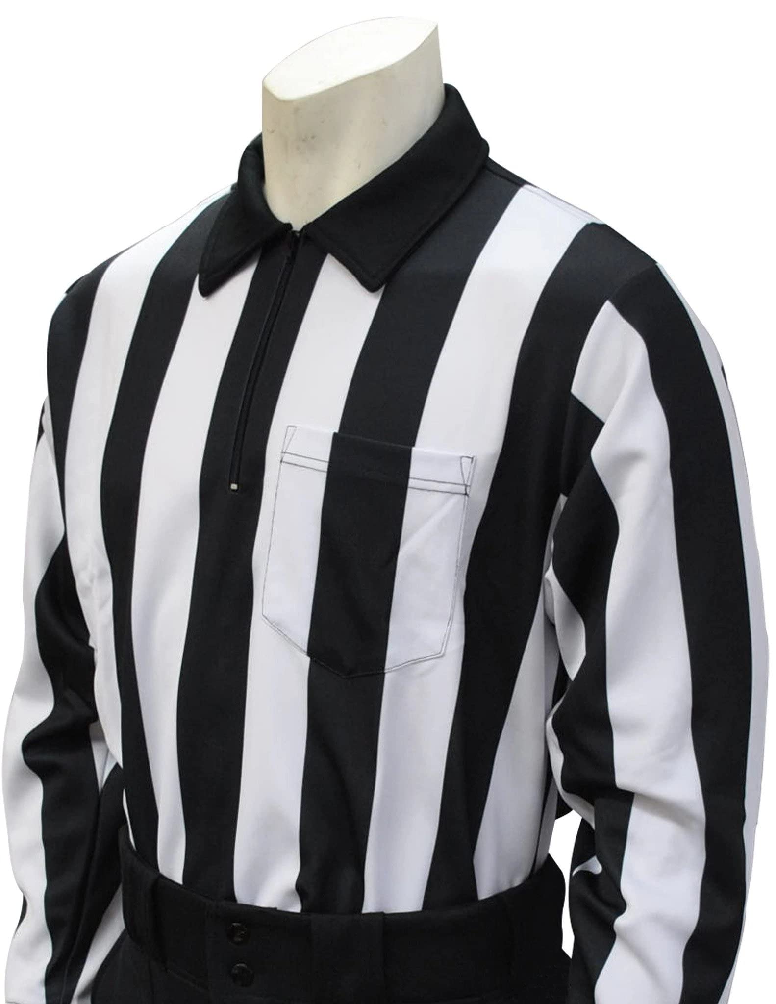 Smitty Official's Apparel Men's Black Smitty | Fbs-118 | 2" Stripe Elite Performance Interlock Football Referee Long Sleeve Shirt | Official's Choice!