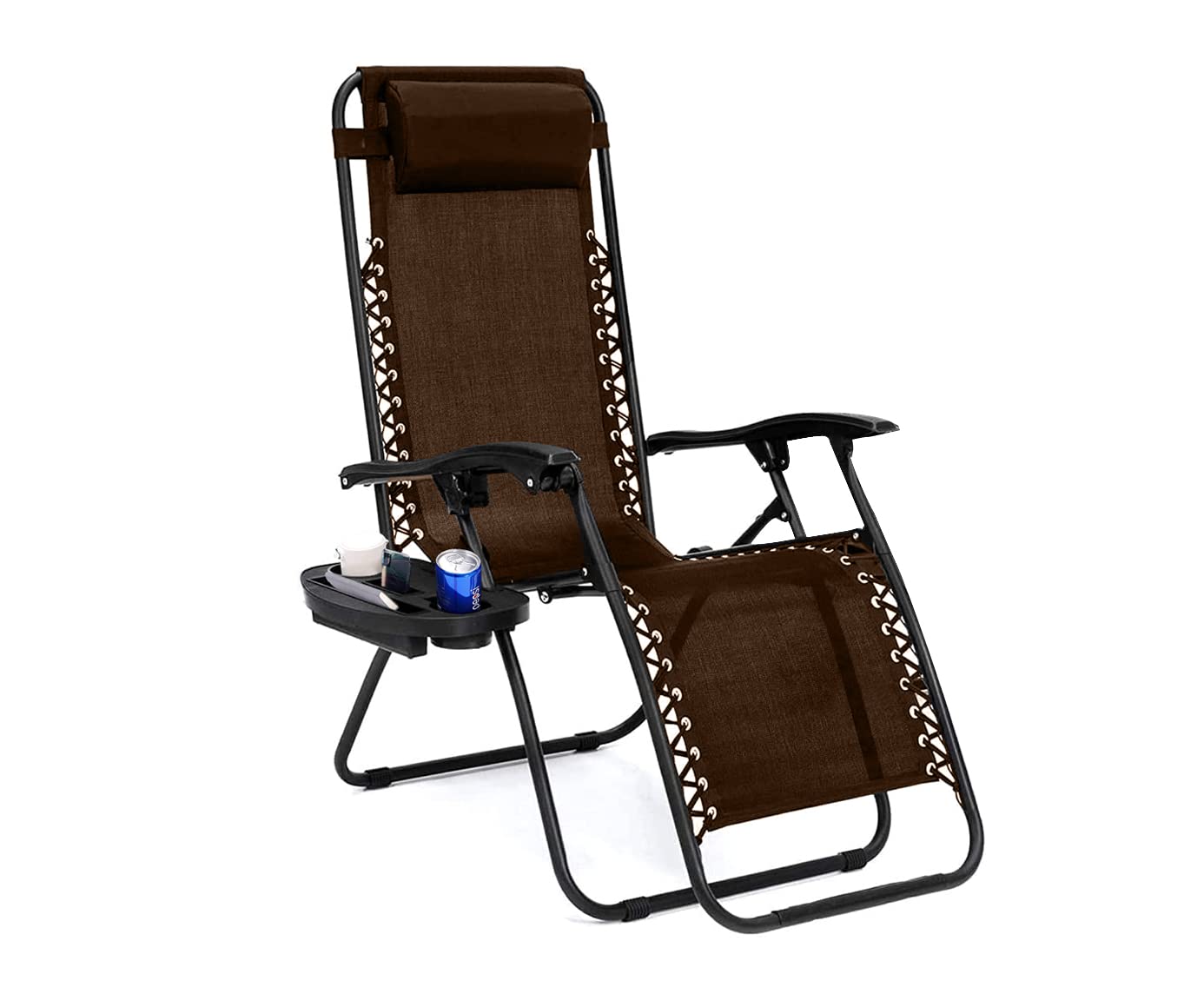 Aspect Zero Gravity Chair, Outdoor Garden Sunloungers, Sturdy Textoline, Reclining Garden Chairs with Cup Holder and Pillow Headrest - Brown