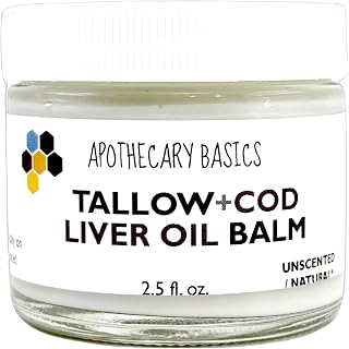 Tallow + Cod Liver Oil Balm – Handmade ointment with beef Tallow and Cod Liver Oil – Nourishing & Fragrance-Free – 2.5 fl oz