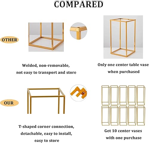 Miniatura 4 de LOYALHEARTDY 10 soportes para flores de boda, soporte de columna de jarrones de metal de 31.5 pulgadas, soporte geométrico dorado para flores
