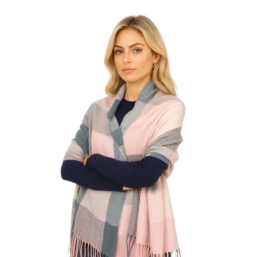 Scarf Brasil - Cachecol Xadrez Rosa Clássico, 180x70 cm, Rosa e