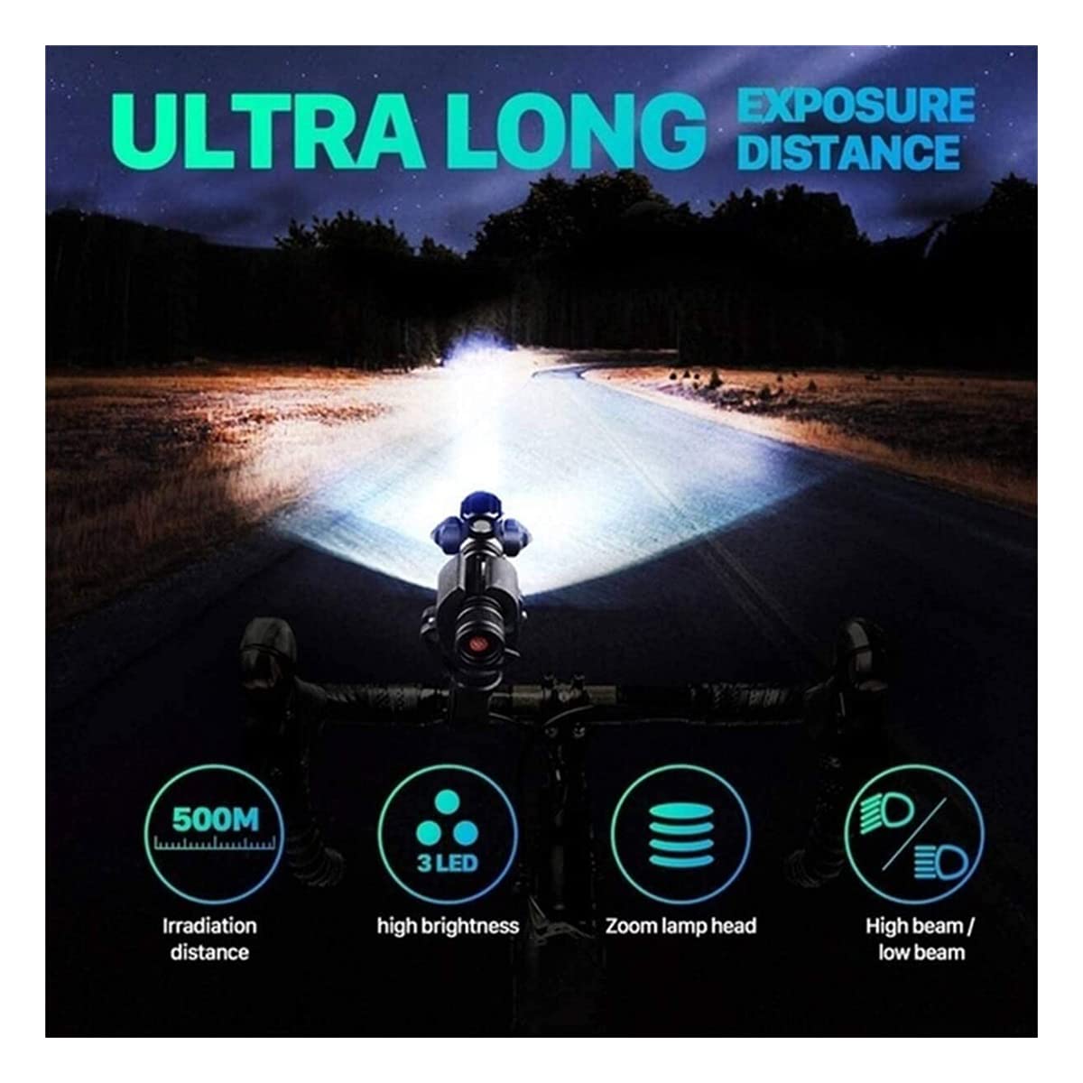 Conjunto de luz de bicicleta, luces de ciclo 4 modos 3 luces frontales LED y conjuntos de espalda 2200mAh USB Luces de bicicletas recargables USB Faros impermeables Se adapta a todas las bicicletas
