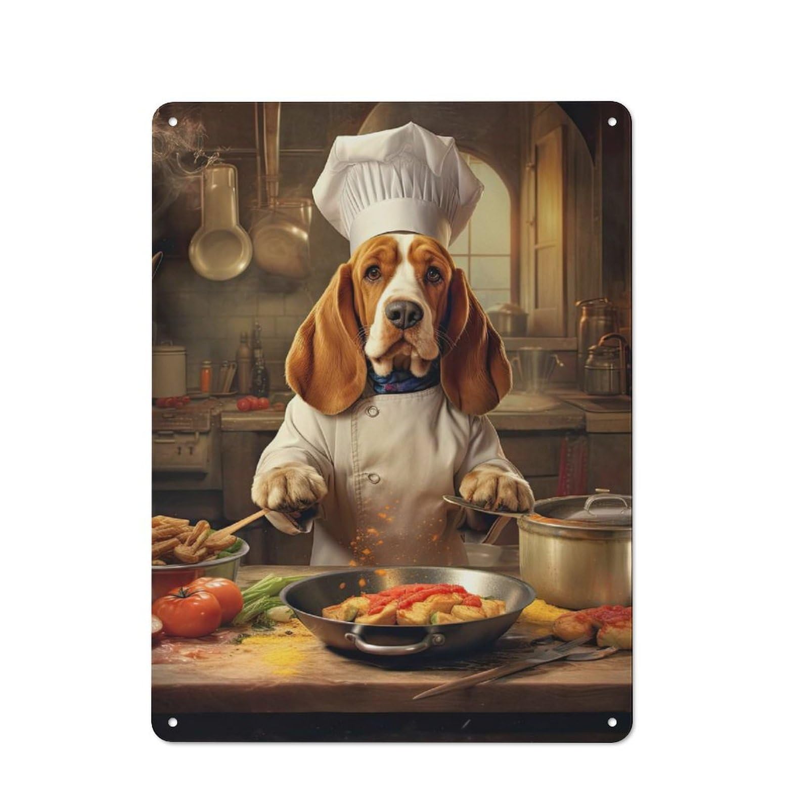 Junmoney Basset Hound Chef Retro Kitchen Metal Sign 40X30cm Featuring Bistro Wall Plaque For Restaurant, Kitchen, Counter Or Breakfast Nook