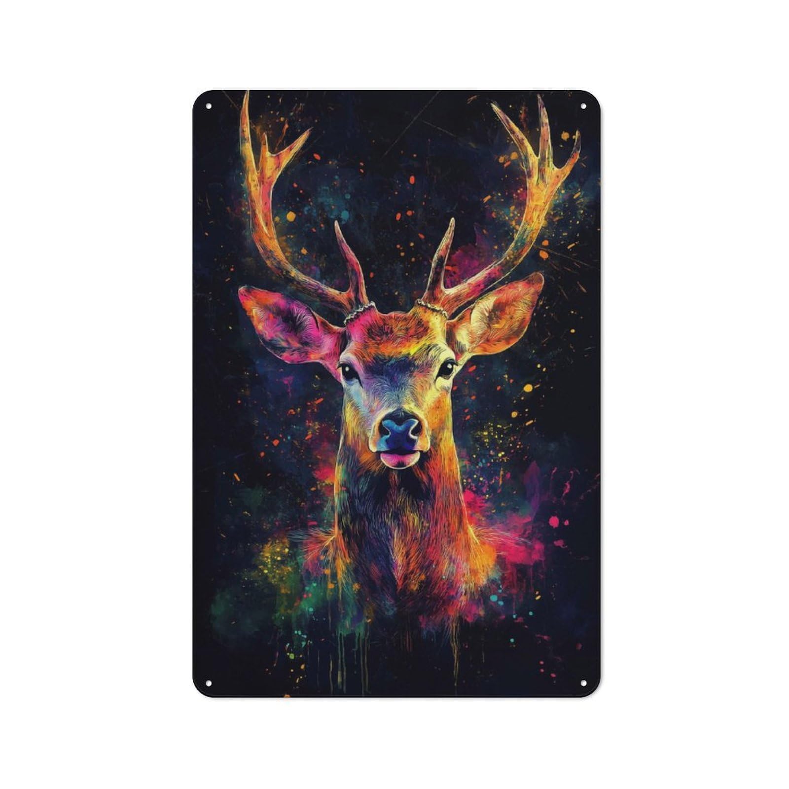 Junmoney Colorful Deer Portrait Country Farmhouse Metal Sign 30X20cm, Farmhouse Wall Decor For Dining Room, Cafe, Entryway Or Family Room