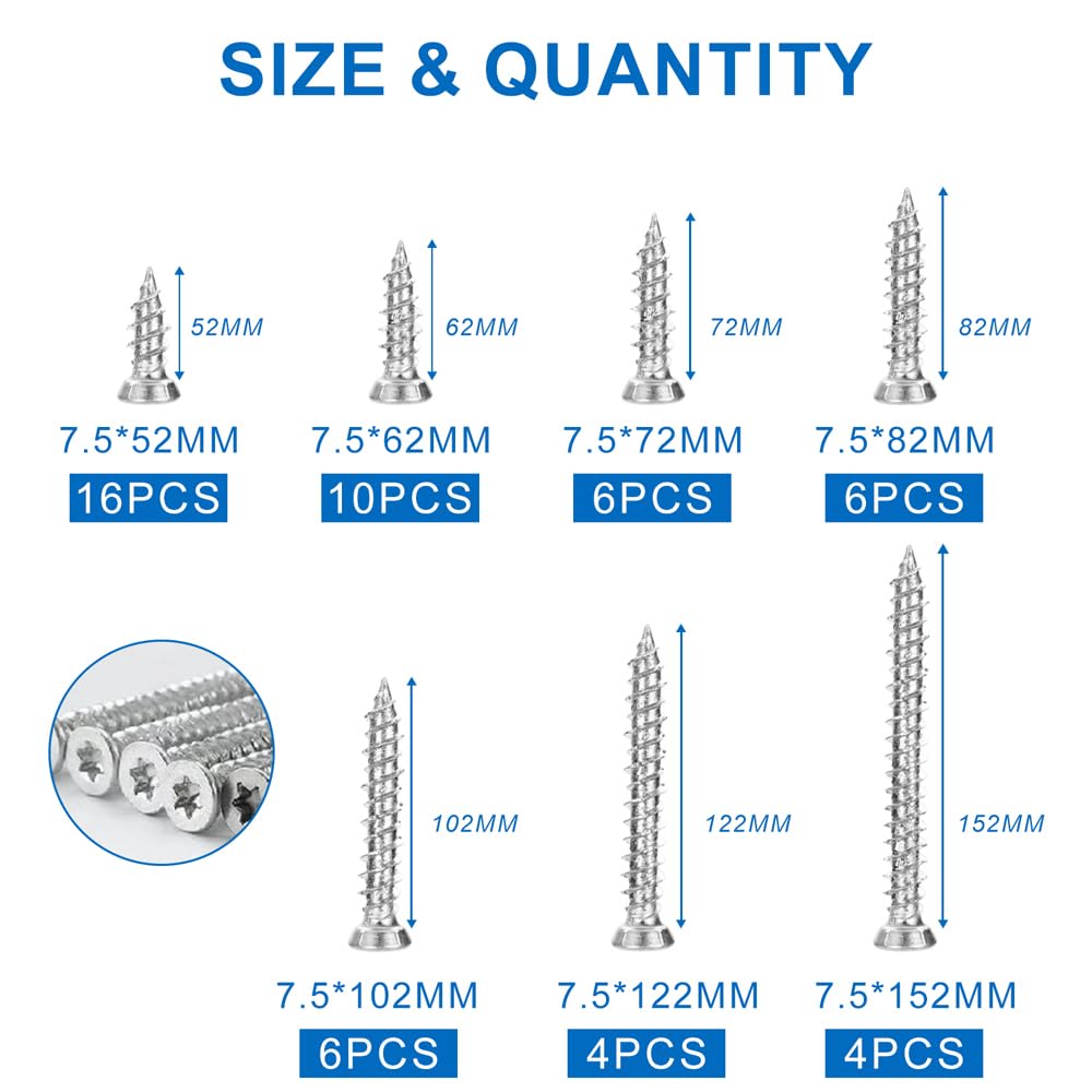 52 Pcs Easy Drive Countersunk Direct Concrete Screws (7.5 x 52/62/72/82/102/122/152mm) - Image 2