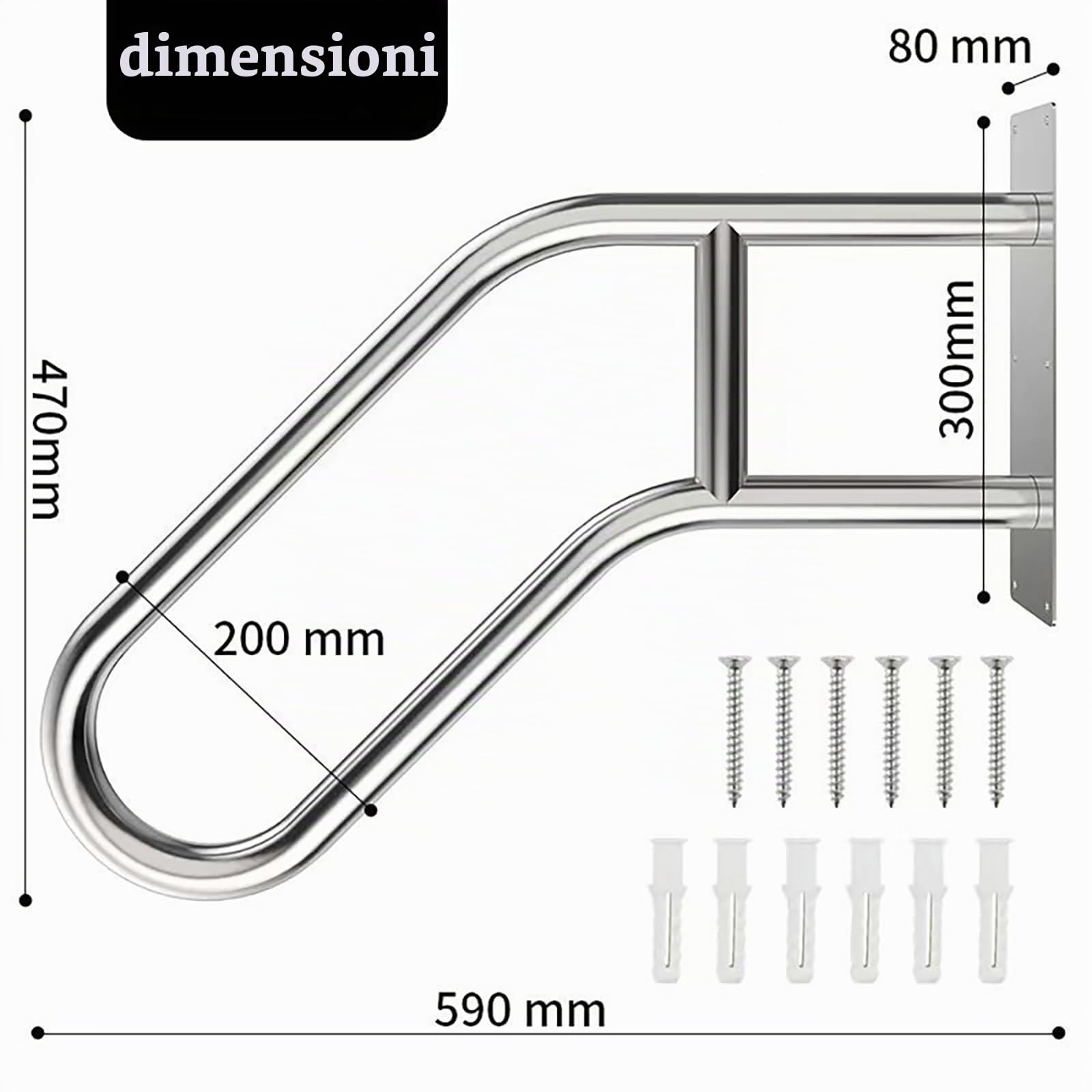 Corrimano Per Scale a u In Acciaio Inox 60 Cm,Grado Da 1 a 4,Robusto e Antiscivolo,Adatto Per Garage,Bagni,Balconi,Interni Ed Esterni,Grigio Argento,Design Ergonomico(Tubo Da 3,2 Cm)