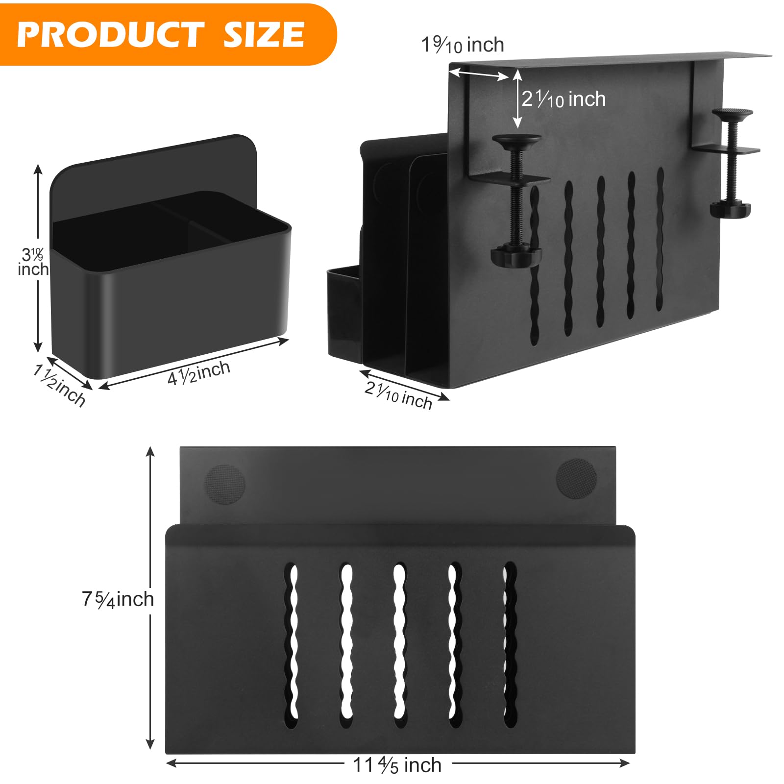 CIBOTIES Desk Side Storage, 2 Tier Steel Hanging Organizer, No Drill Side Desk Organizer, Laptop Holder, with Pen Holder, For Office Supplies & Studio Essentials Black