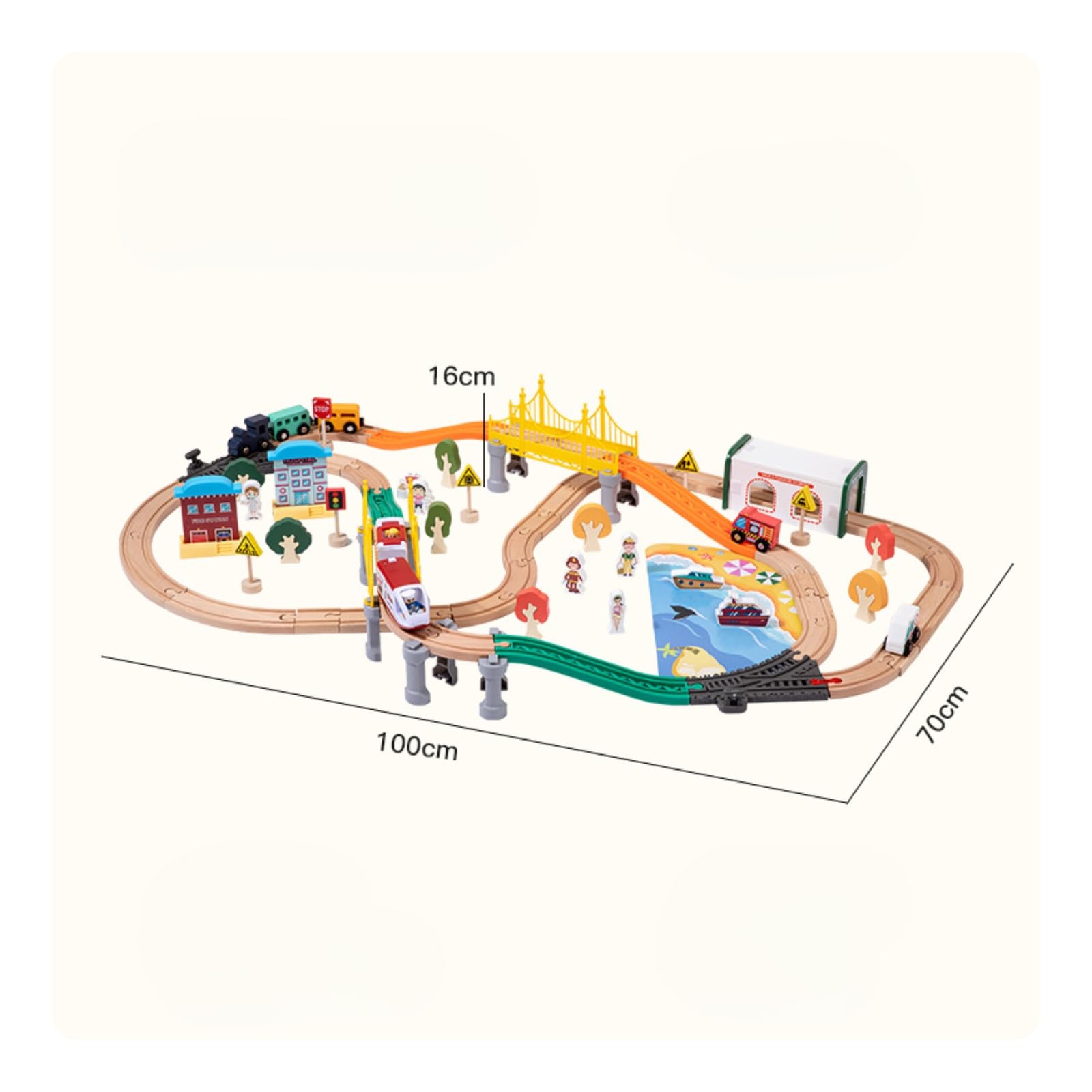 Children Electric Train Set Trenino Elettrico Giocattolo Pista Legno Plastica Set Binari Ponti Edifici Segnali Alberi Città Giocattolo Educativo
