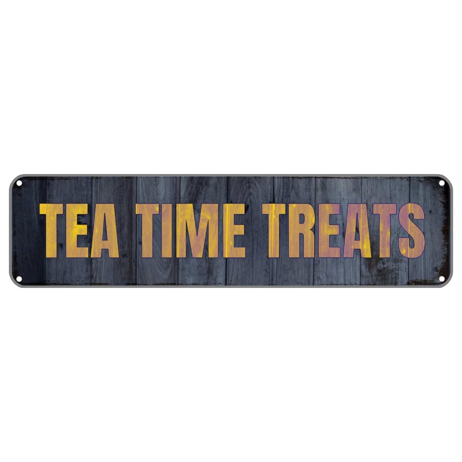 TEA TIME TREATS Tin Sign Christmas Decor Retro Wall Decoration For Home Coffee Bar Funny Aluminum Signs 4x16 Inch
