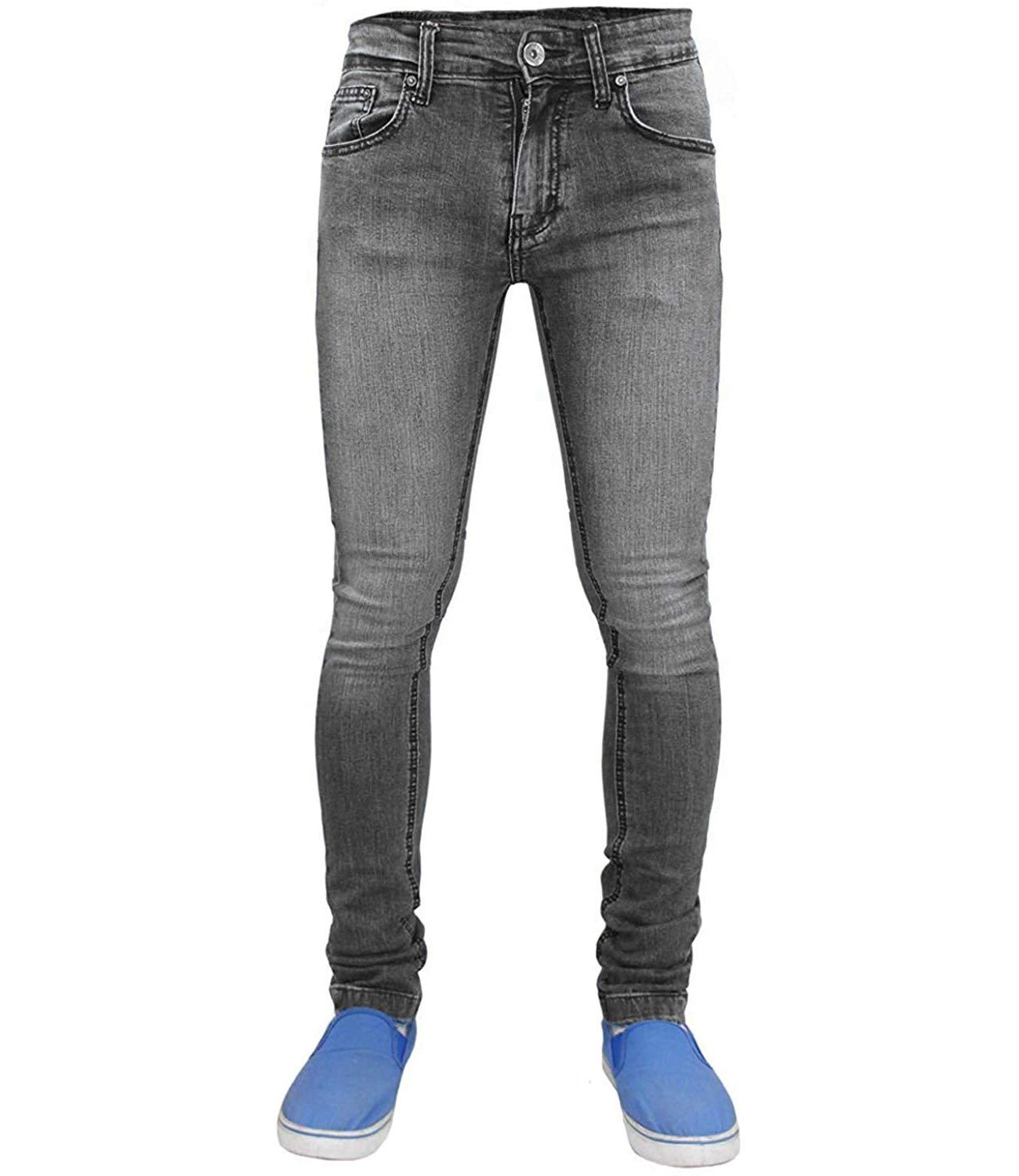 True Face Men's Tf021 - Grey Jeans Skinny Denim Pants Stretch Fit Trouser Zip Fly Elasticated Cotton Bottoms Casual Wear 5 Pockets Tf021 Grey Waist 38L (38 Waist, 34 Inside Leg)