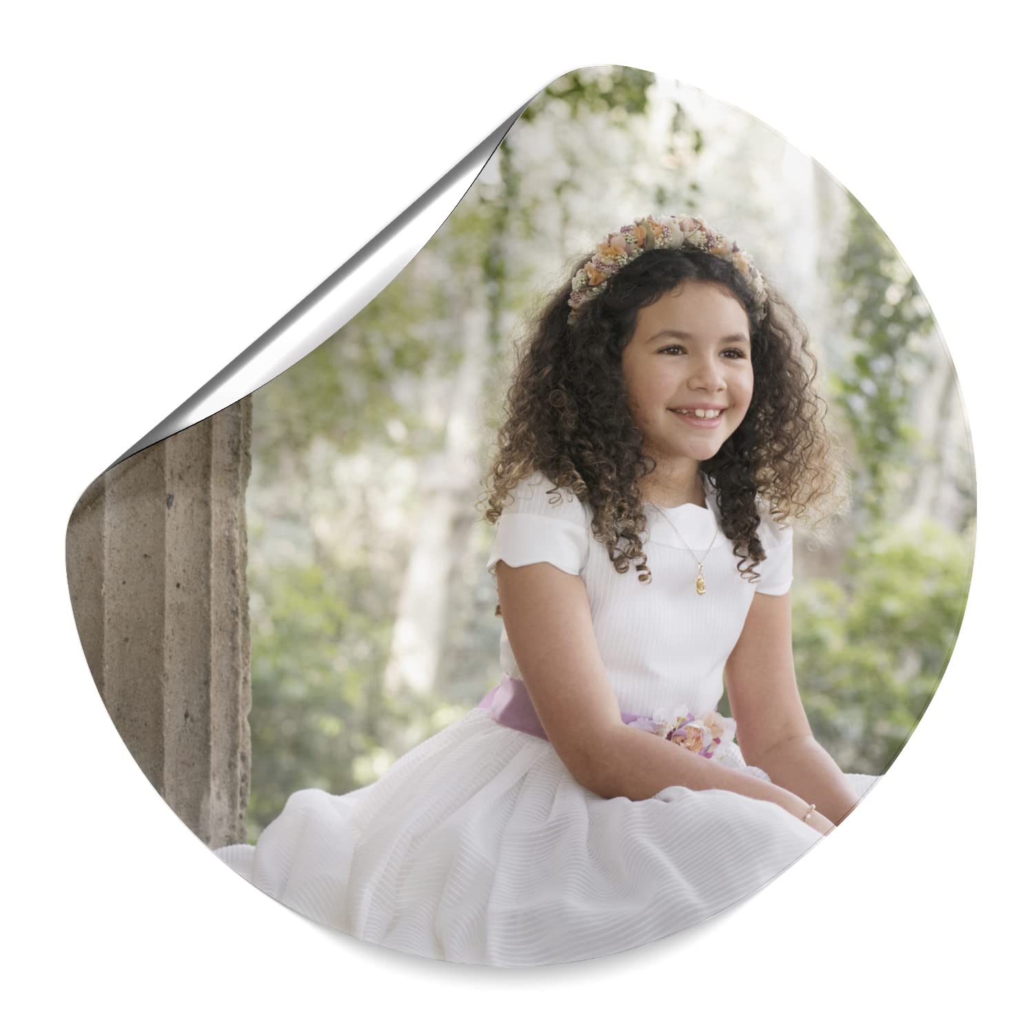 Pack de 80 pegatinas adhesivas Personalizadas con FOTO para comuniones, bodas, bautizos... Regalo ideal para invitados · Forma circular · Tamaño 45 mm de diámetro