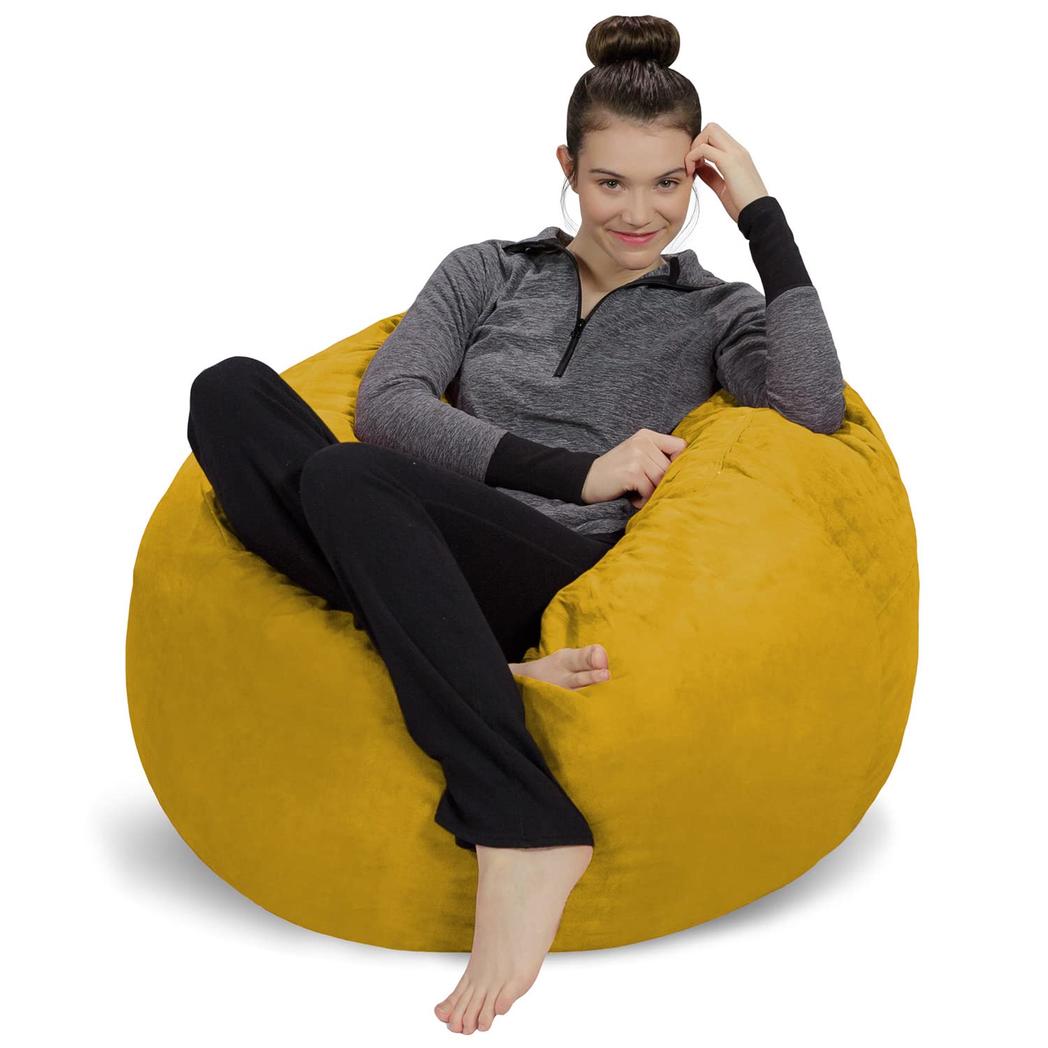 Sofa Sack Bean Bag Chair: 3' Memory Foam Furniture Bean Bag - Medium Sofa with Soft Micro Fiber Cover - Yellow