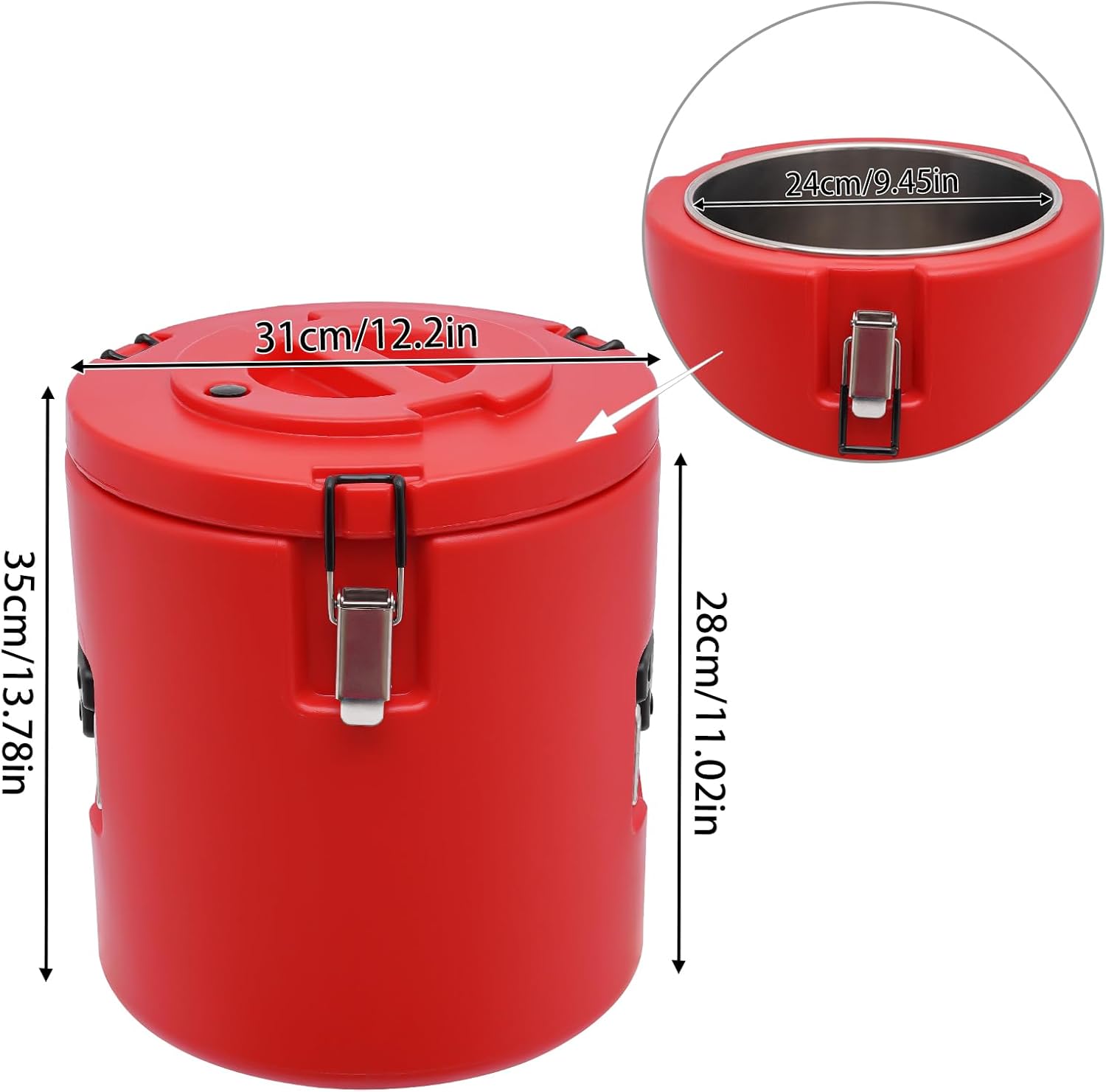 Insulated Soup Container, Portable Commercial Hot Cold Box Food Warmer Bucket, Large Barrel Cooler Storage Tool Stainless Steel Lining with Dust Cover for Restaurant Canteen Home Party (Red, 15L)