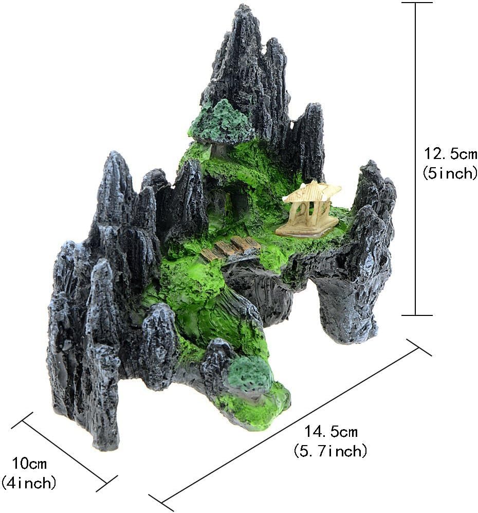 Uotyle Mountain View Aquarium Ornament Tree House Cave Bridge Fish Tank Decoration, Dark Grey, 14.5 x 10 x 12.5cm - Image 3
