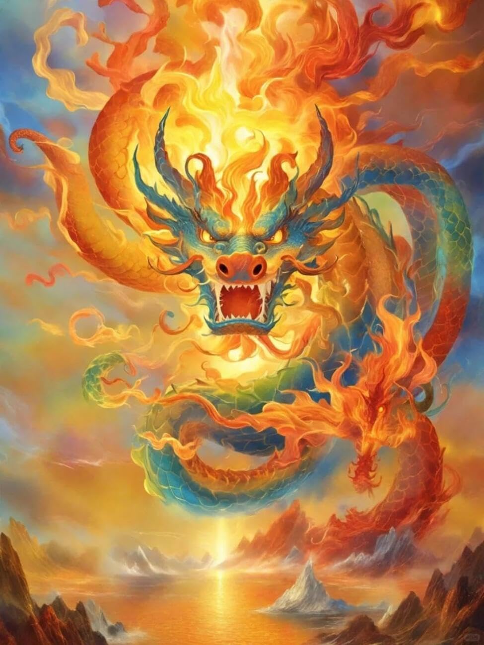 RKFLGEW DIY Seed Bead Embroidery Kits Eastern Dragon 50x70cm