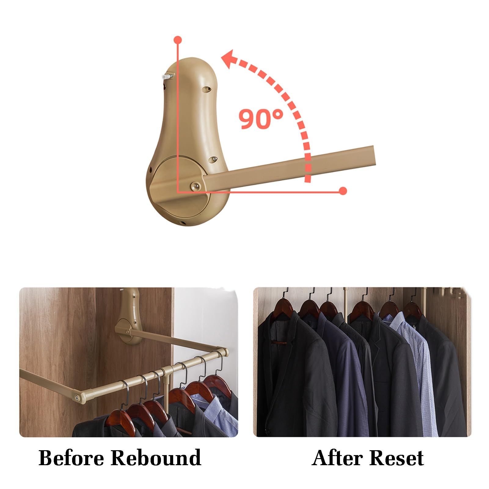 Appendiabiti regolabile a scomparsa, doppio buffer di sollevamento, 510-1150 mm, resistente, capacità 30 kg (finitura in ottone, 650-850 mm)