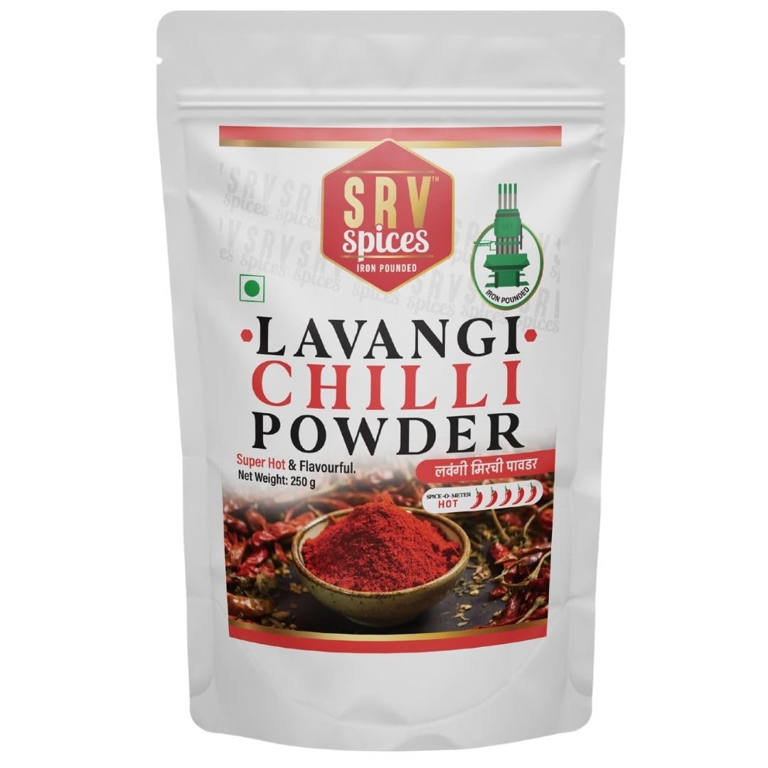 SRV SPICES Lavangi Chilli Powder | Super Hot Red Pepper & Paprika powder | Iron Pounded for Intense Flavor | Natural Oils Intact | Extra Spicy & Aromatic | 250g Pack