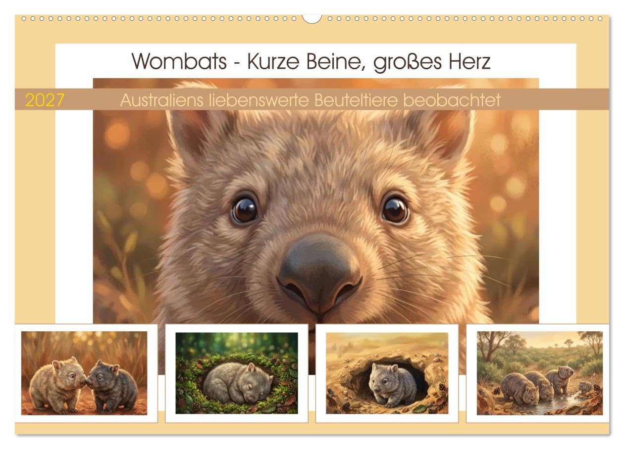 Wombats - Kurze Beine, großes Herz (Wandkalender 2027 DIN A2 quer), CALVENDO Monatskalender: Australiens liebenswerte Beuteltiere beobachtet (CALVENDO Tiere)