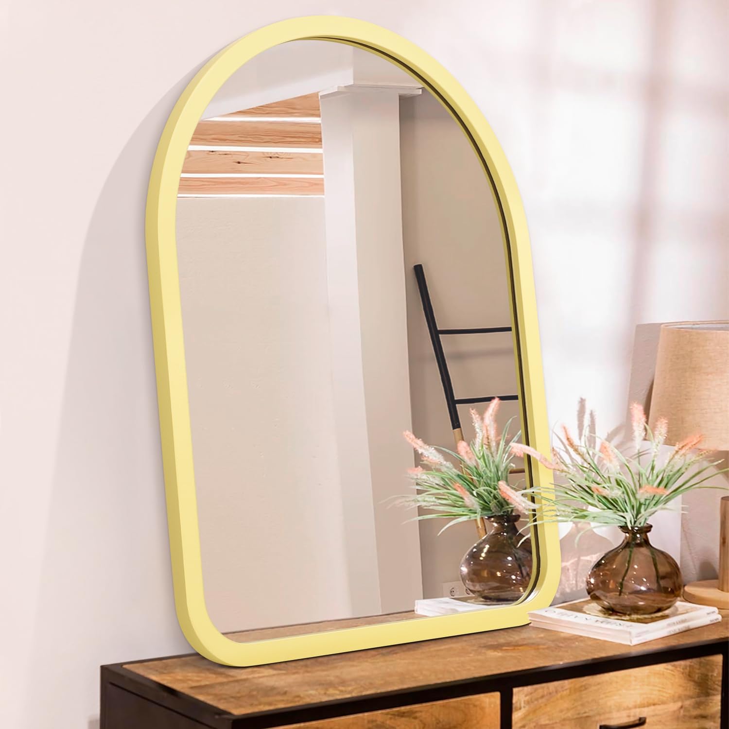 Wall Mirror Arch Rustic Wood Mirror Decorative Hanging Mirror for Bathroom Bedroom Farmhouse Entryway Hallway Large 26"×18"