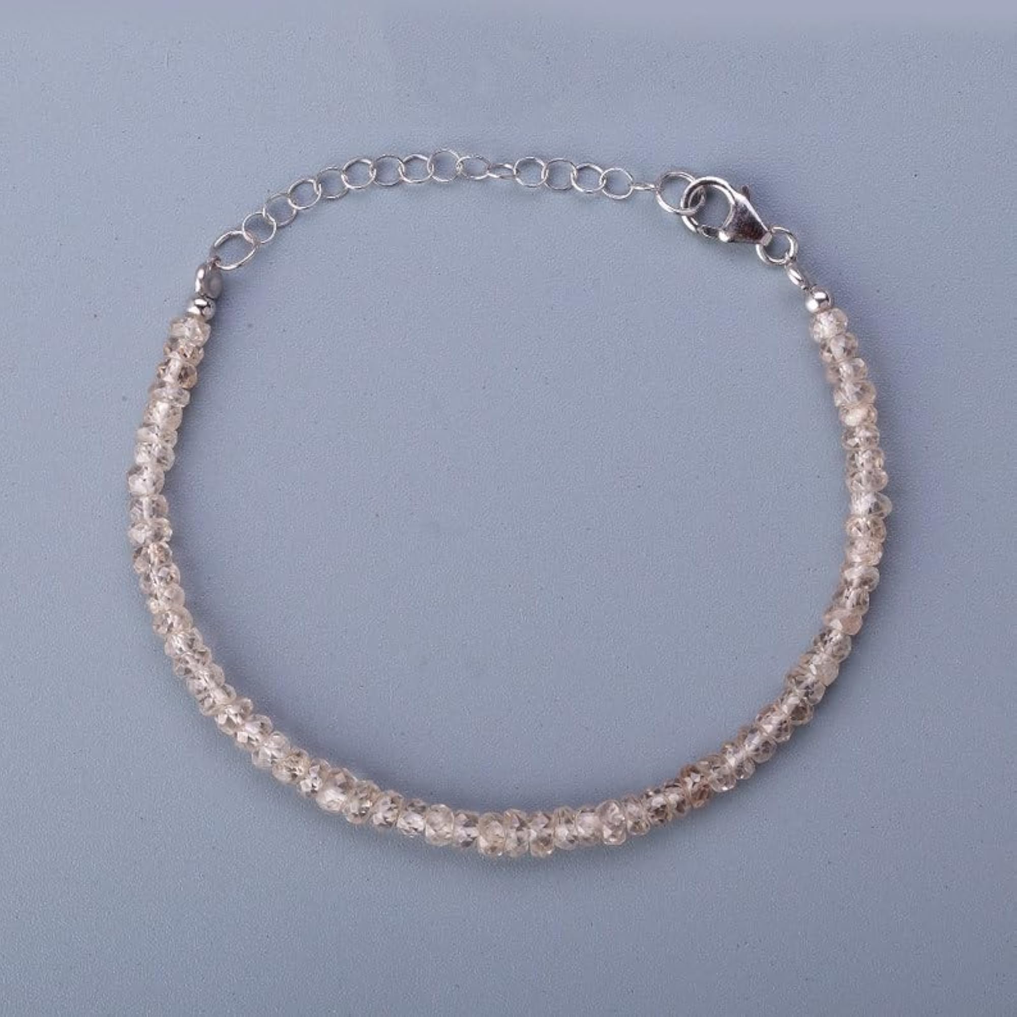 Champagne Zircon Beaded Bracelet, Adjustable Silver Plated Clasp