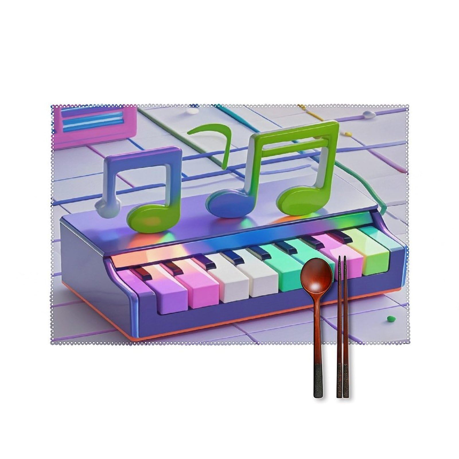 Colorful Piano Keyboard Music Note Placemats Set of 6 Heat Resistant Non-Slip Place Mats Washable Wipeable Table Mats Elegant Farmhouse Placemat for Kitchen Dining Outdoor Party Table Decor