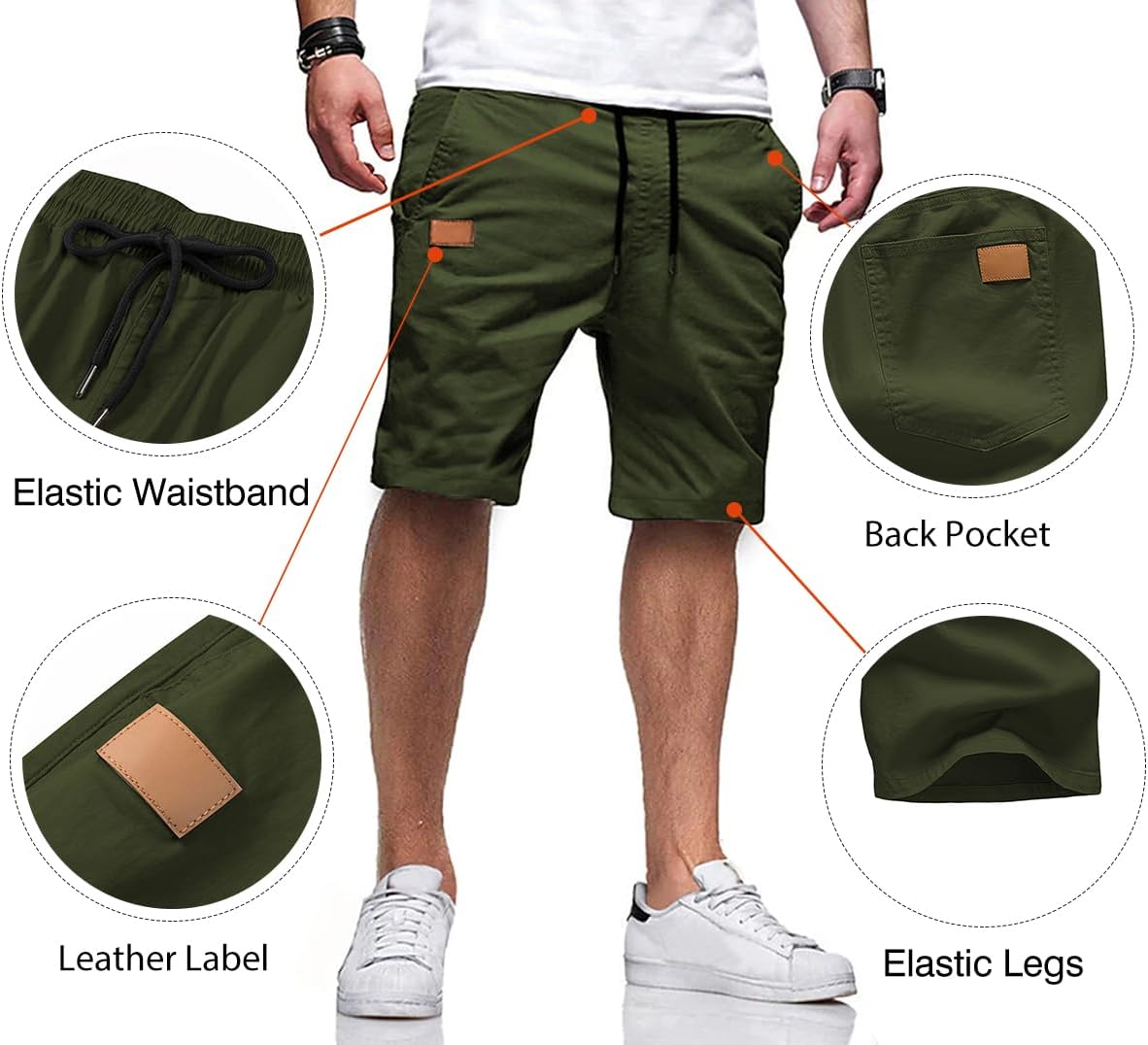 JMIERR Mens Casual Shorts - Cotton Drawstring Summer Beach Stretch Twill Chino Golf Shorts - Image 4