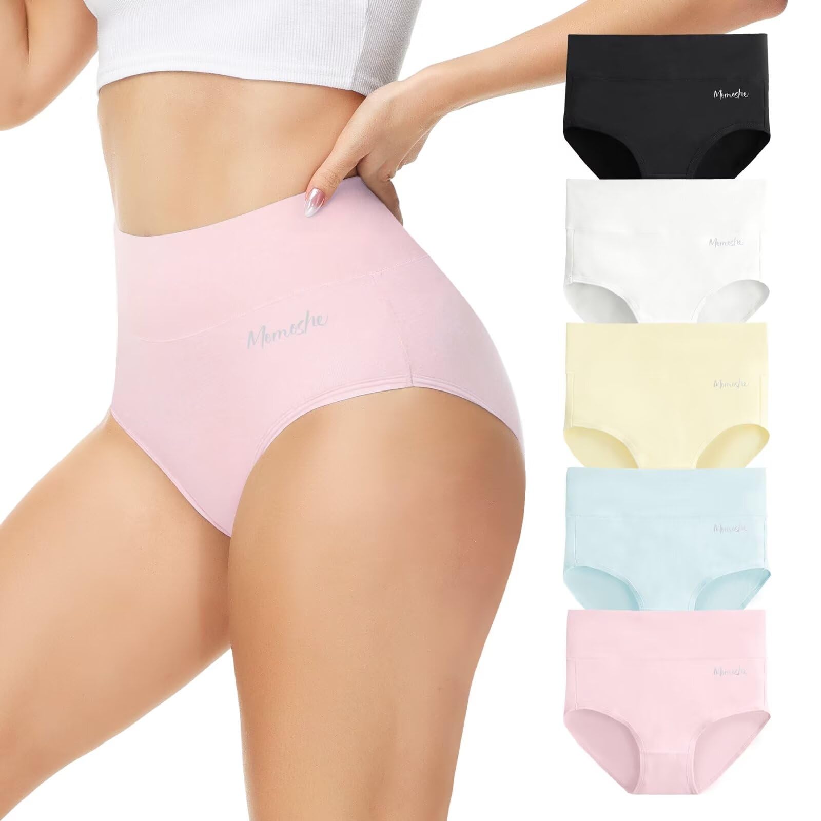 Momoshe Unterhosen Damen 5er Pack Baumwolle Hohe Taille Unterwäsche Frauen Stretch Atmungsaktiv Slip Weich Panties