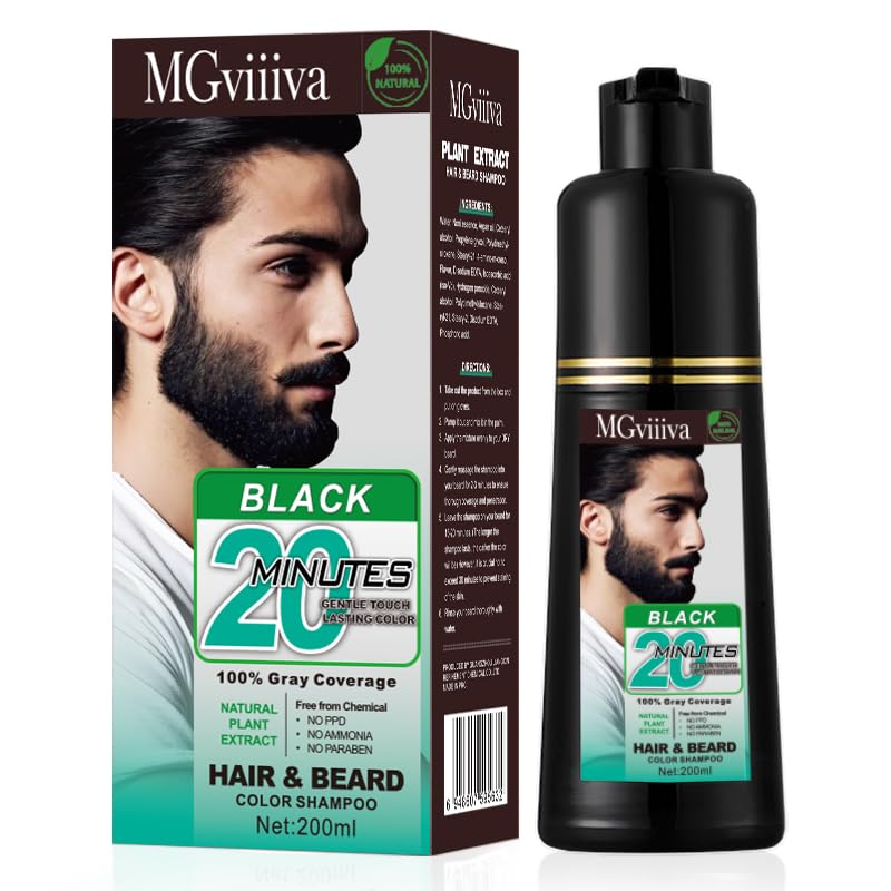 Black Beard Dye for Men, 100% Gray Coverage, 3 in 1 Beard Color, Safe and Gentle, Easy to Application Beard Dye, Gift for Men, 200ML
