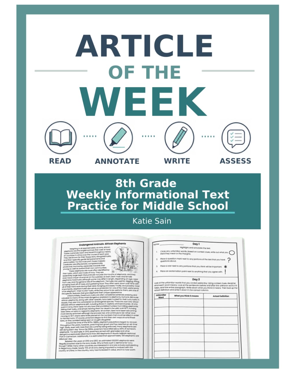 Article of the Week: 8th Grade Reading Comprehension Workbook: 36 Weeks of Informational Text Passages with Questions, Vocabulary, Text Evidence, ... Core ELA Practice for Classroom or Homeschool
