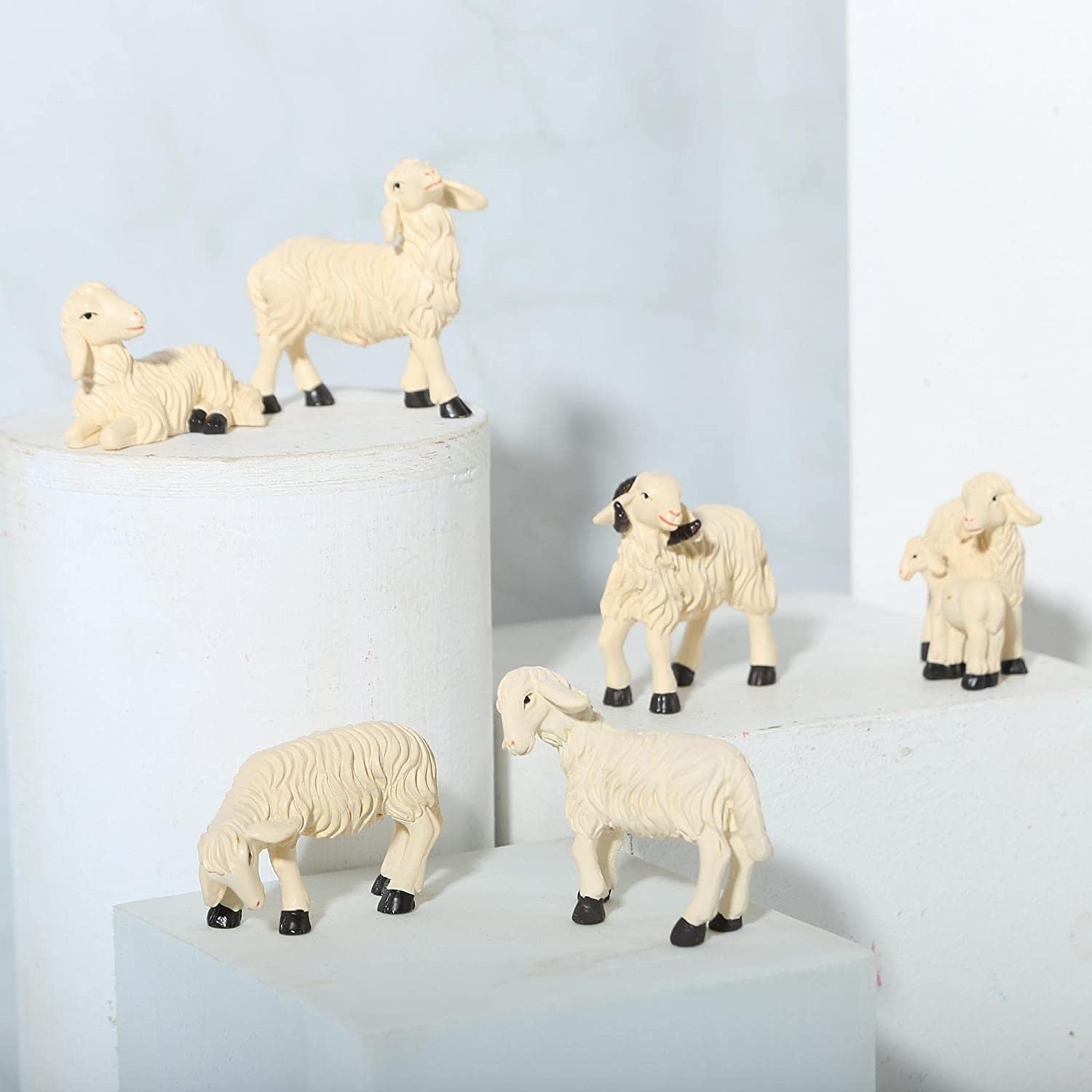 Figurín para jardín,Figurita para Mesa de Bar, decoración de jardín para Escultura, Adornos para el hogar, 6X casa de muñecas, figurita de Oveja en Miniatura, Accesorios para jardín y césped