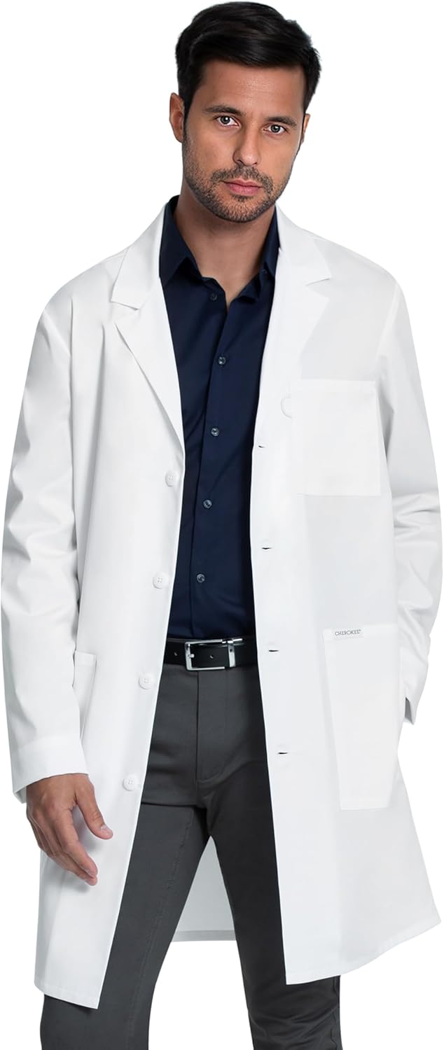 Cherokee White Lab Coat for Men or Women with 3 Pockets and Center back length 38" CK460
