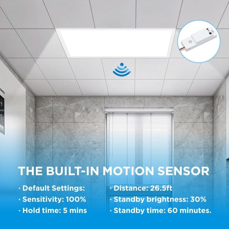 2x4 LED Light Flat Panel with Motion Sensor, 30-72W, 5CCT 3K|3.5K|4K|5K|6.5K, Dimmable Recessed Drop Ceiling Lights, 3750/5000/6250/7500/9000 Lumens, Lay in Fixture for Office, 120-277V, 2PACK