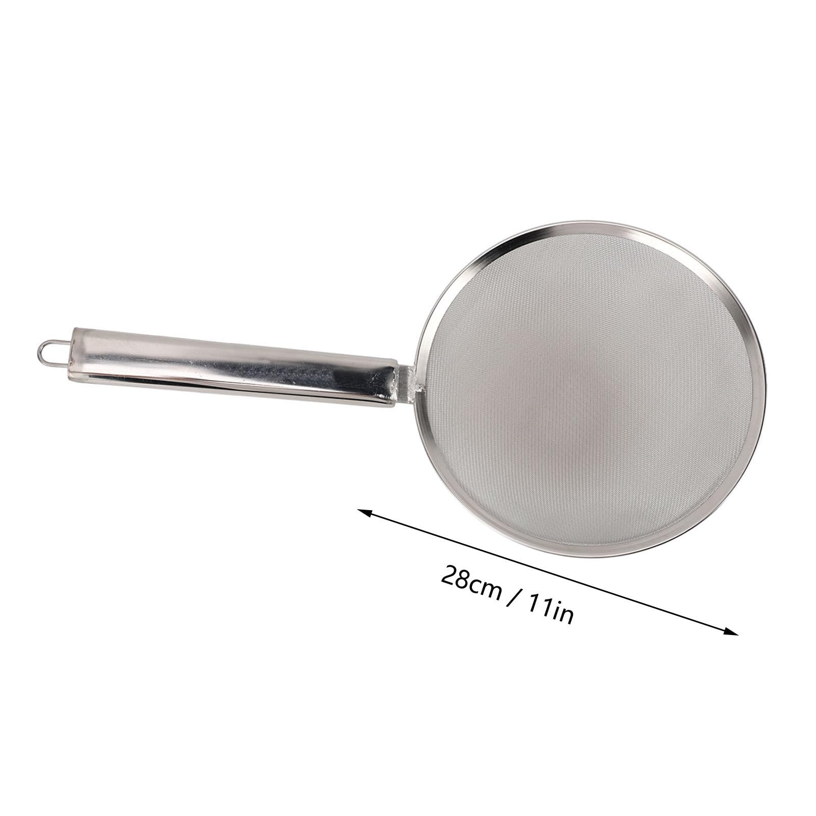 Cucchiaio per schiumarola in acciaio inox a maglia fine, colino per alimenti, resistente al calore, manico antiscivolo, altamente efficiente per friggere, cuocere zuppe e stufati, (28 cm/11 pollici)