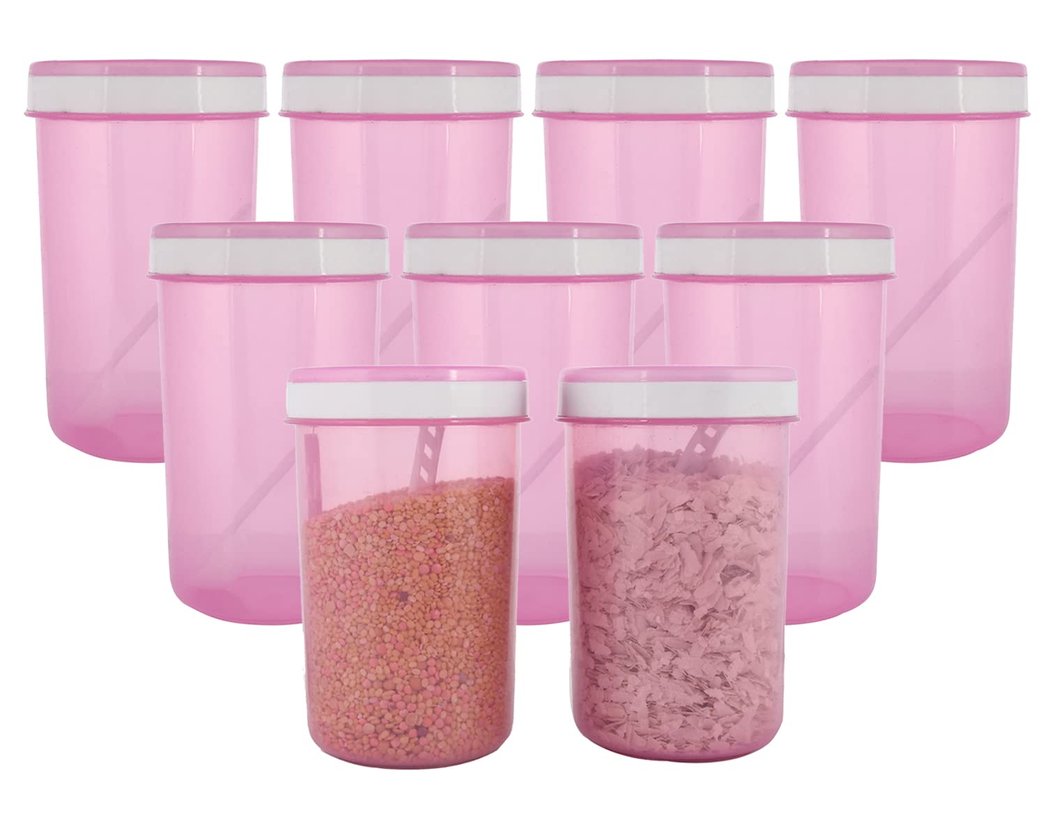 Kuber Industries Containers Set for Kitchen|BPA-Free Plastic 500 ML Storage Containers Set with Spoon for Kitchen|Pack of 9 (Pink)