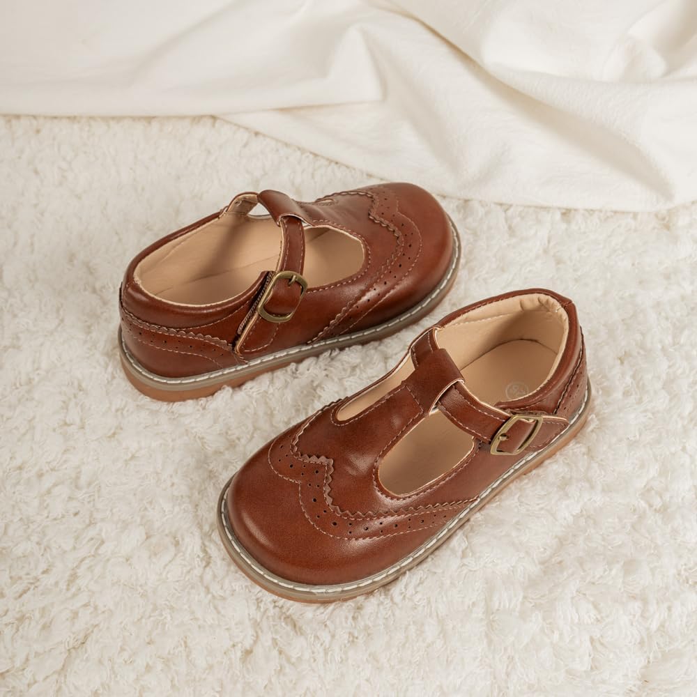 Boy's Girl's Classic T-Strap Dress Shoes Wedding Party Church School Uniform Oxford for Toddler/Little Kid