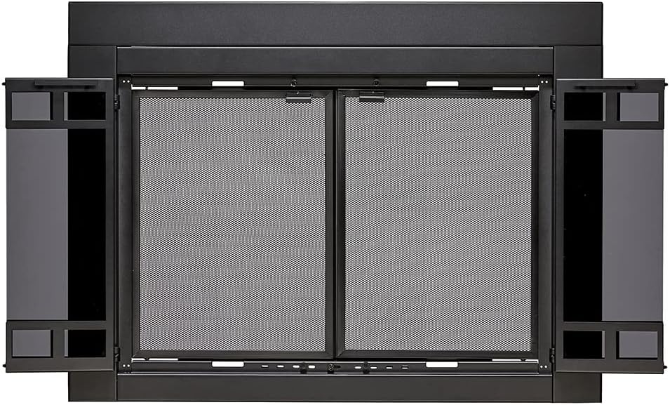 UniFlame Fireplace Doors with glass doors open and mesh doors closed