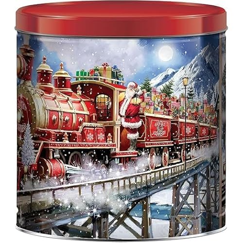 Holiday Popcorn Gift Tin with Christmas Train Design, 3 Flavor