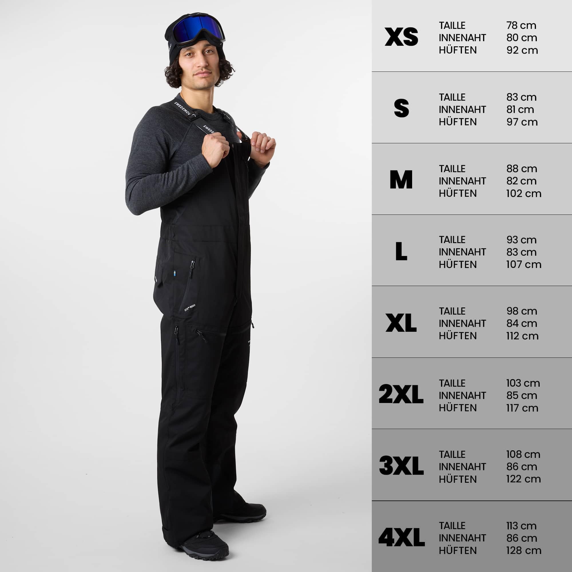 Swedemount Herren St. Anton Bib Pants, Wind- und wasserdichte Skihose mit Hosenträgern,Wassersäule von 8.000 mm und Einer Atmungsaktivität von 3.000 mm/m²/24h, perfekt für die Skipiste