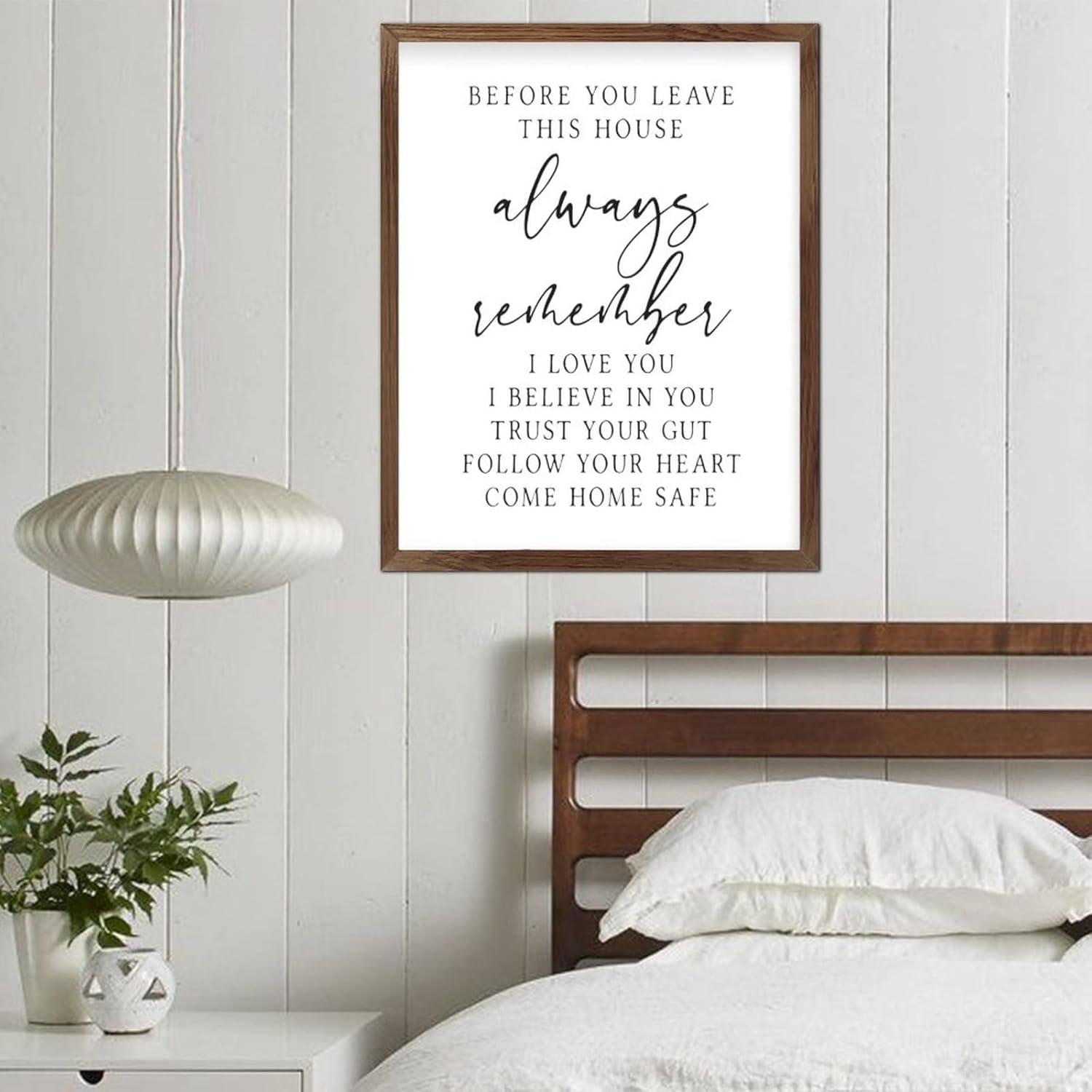 Rustic Chic Style Wooden Wall Art Before You Leave This House Always Remember I Love You I Believe in You Come Home Safe Wooden Frame Plaque for Desk Decor 16x20inch